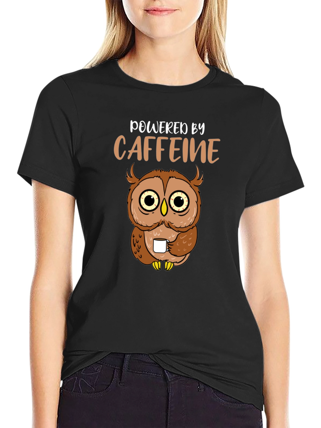 Powered By Caffeine Owl Graphic T-Shirt