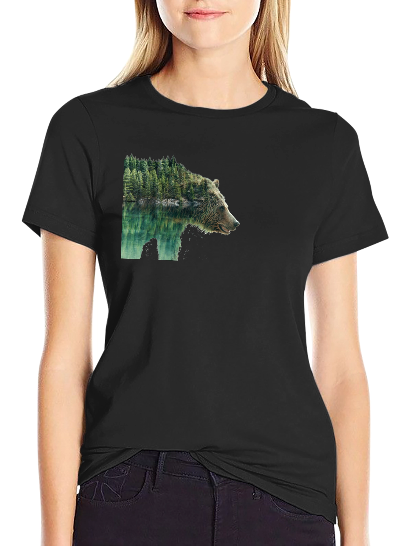 Bear & Forest Graphic Tee - Nature Inspired Print