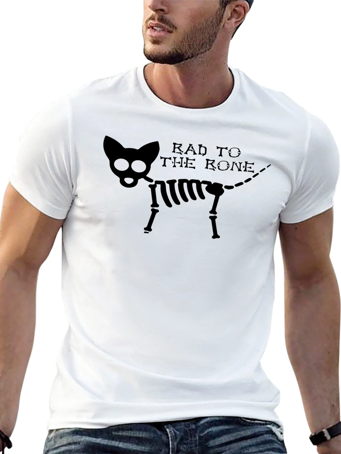 Rad to the Bone Cat Skeleton Graphic Tee