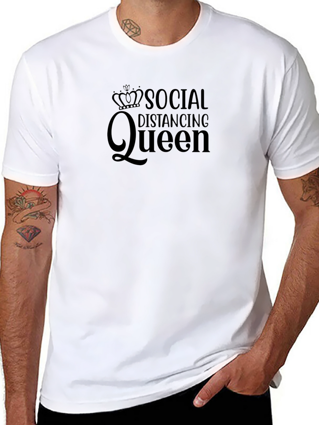 Social Distancing Queen Black Graphic T-Shirt