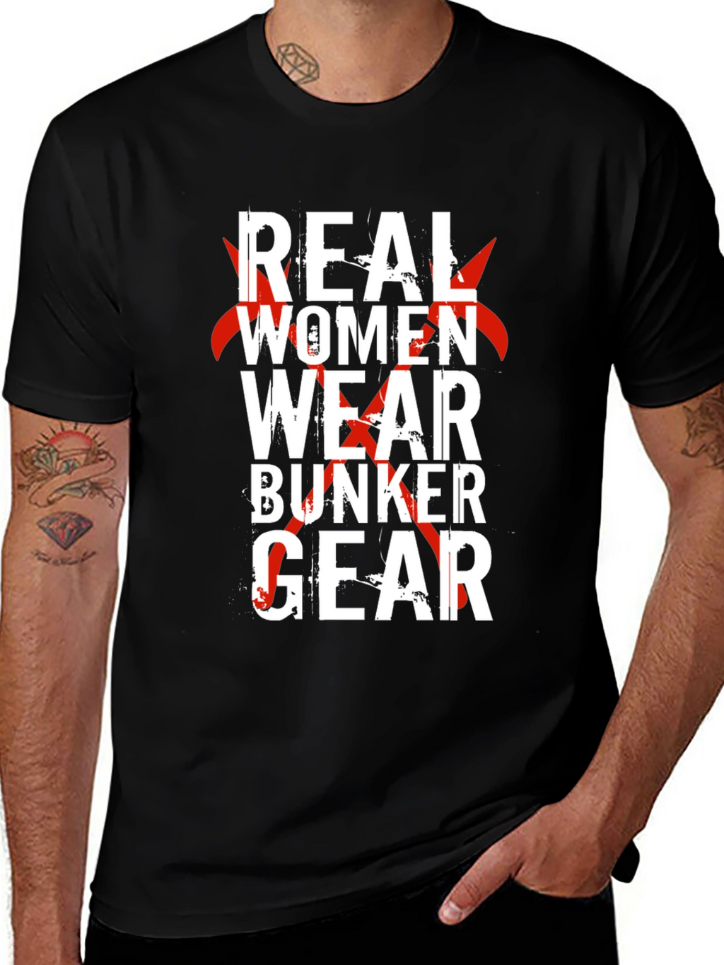 Real Women Wear Bunker Gear T-Shirt - Firefighter Pride