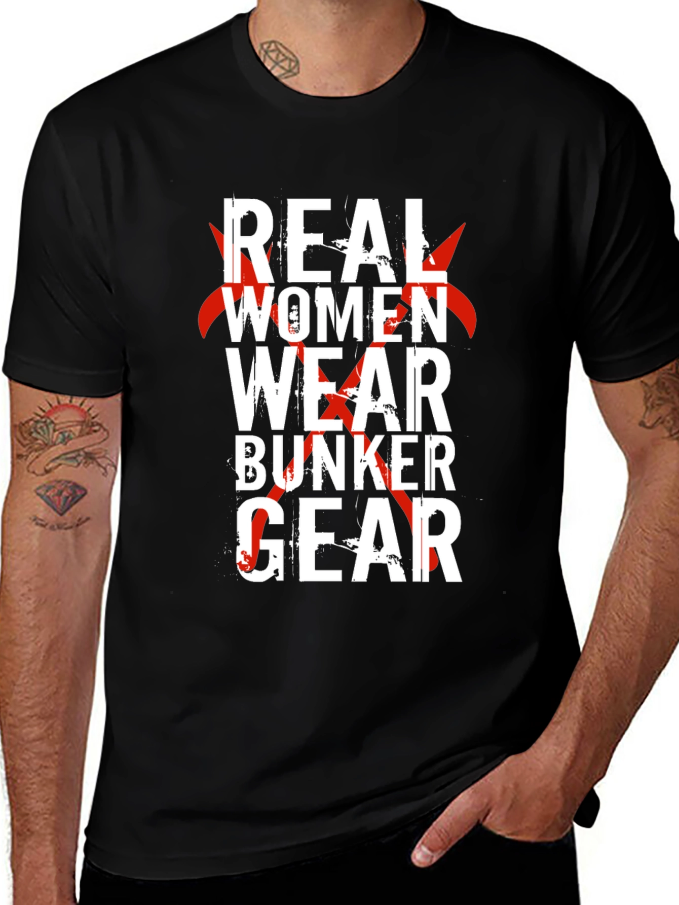 Real Women Wear Bunker Gear T-Shirt - Firefighter Pride