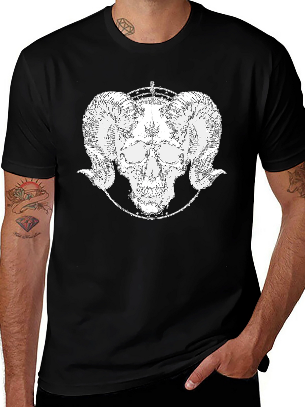 Ram Skull Graphic Tee - Black Cotton T-Shirt