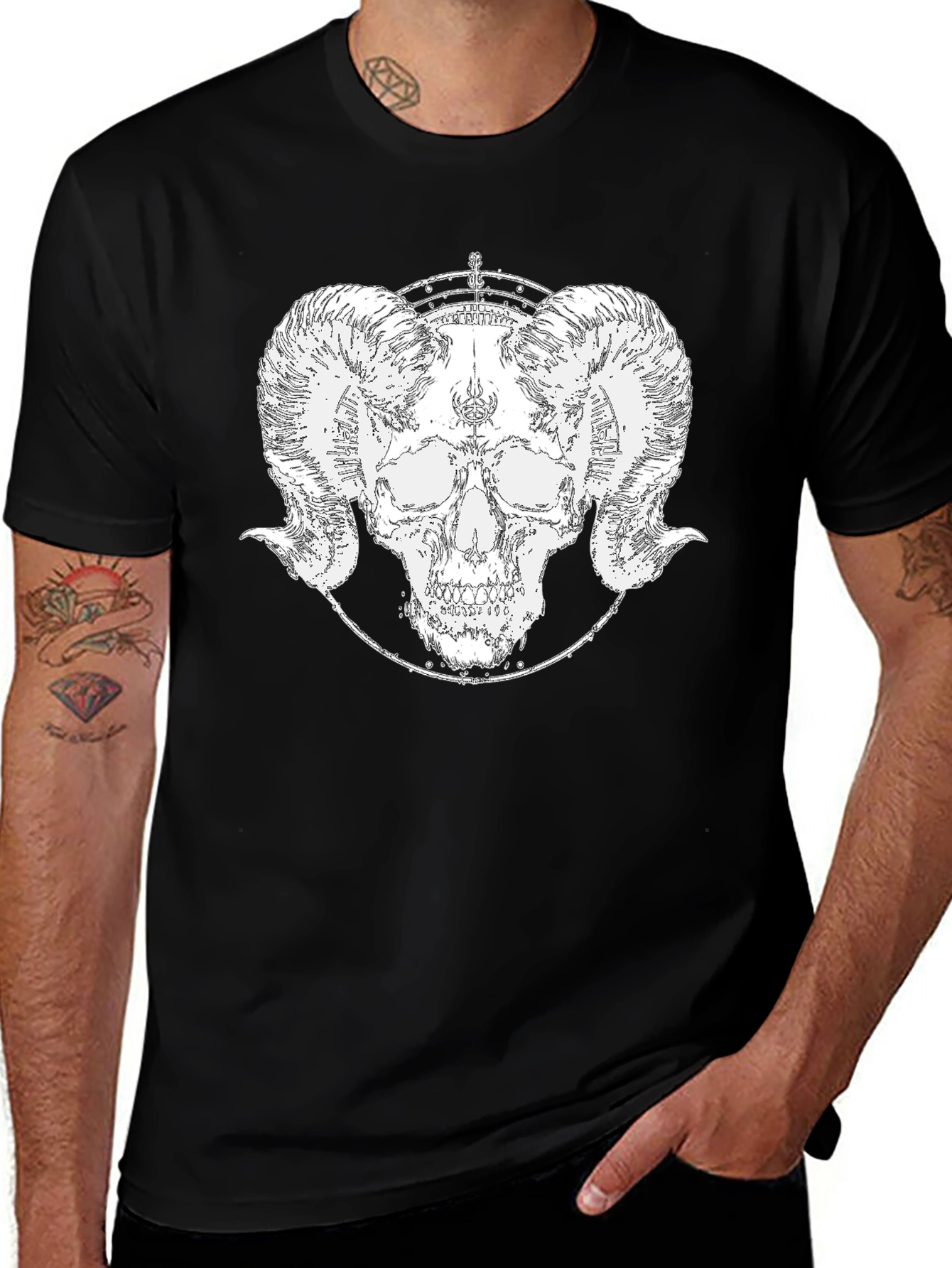 Ram Skull Graphic Tee - Black Cotton T-Shirt