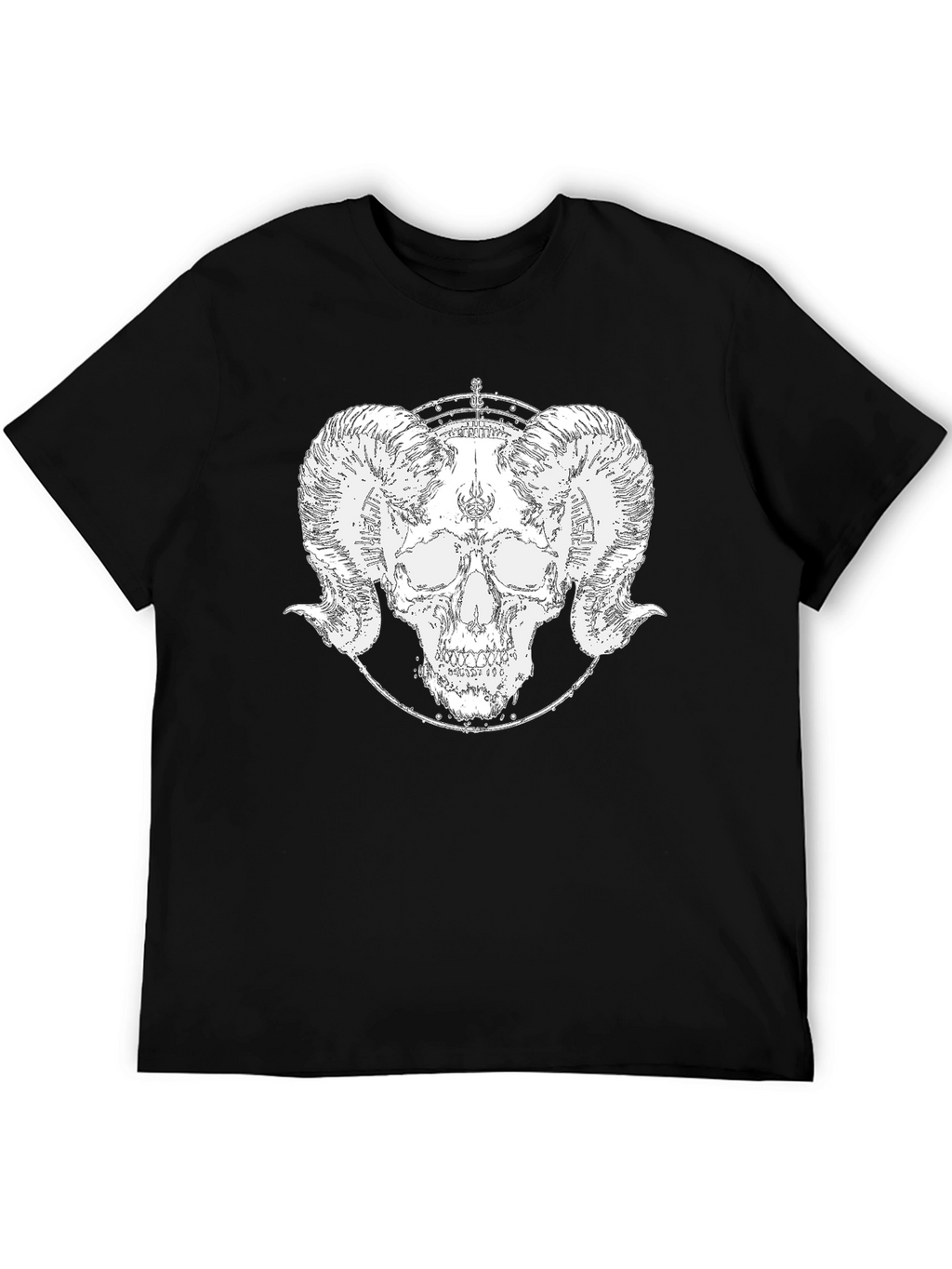 Ram Skull Graphic Tee - Black Cotton T-Shirt