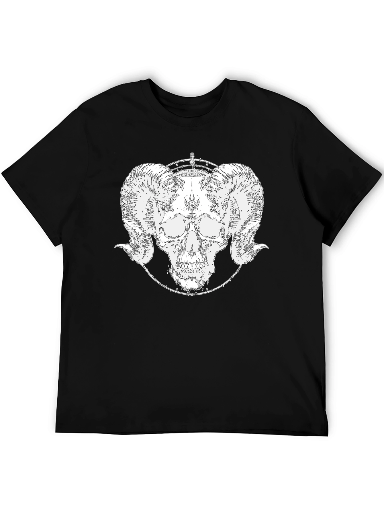 Ram Skull Graphic Tee - Black Cotton T-Shirt