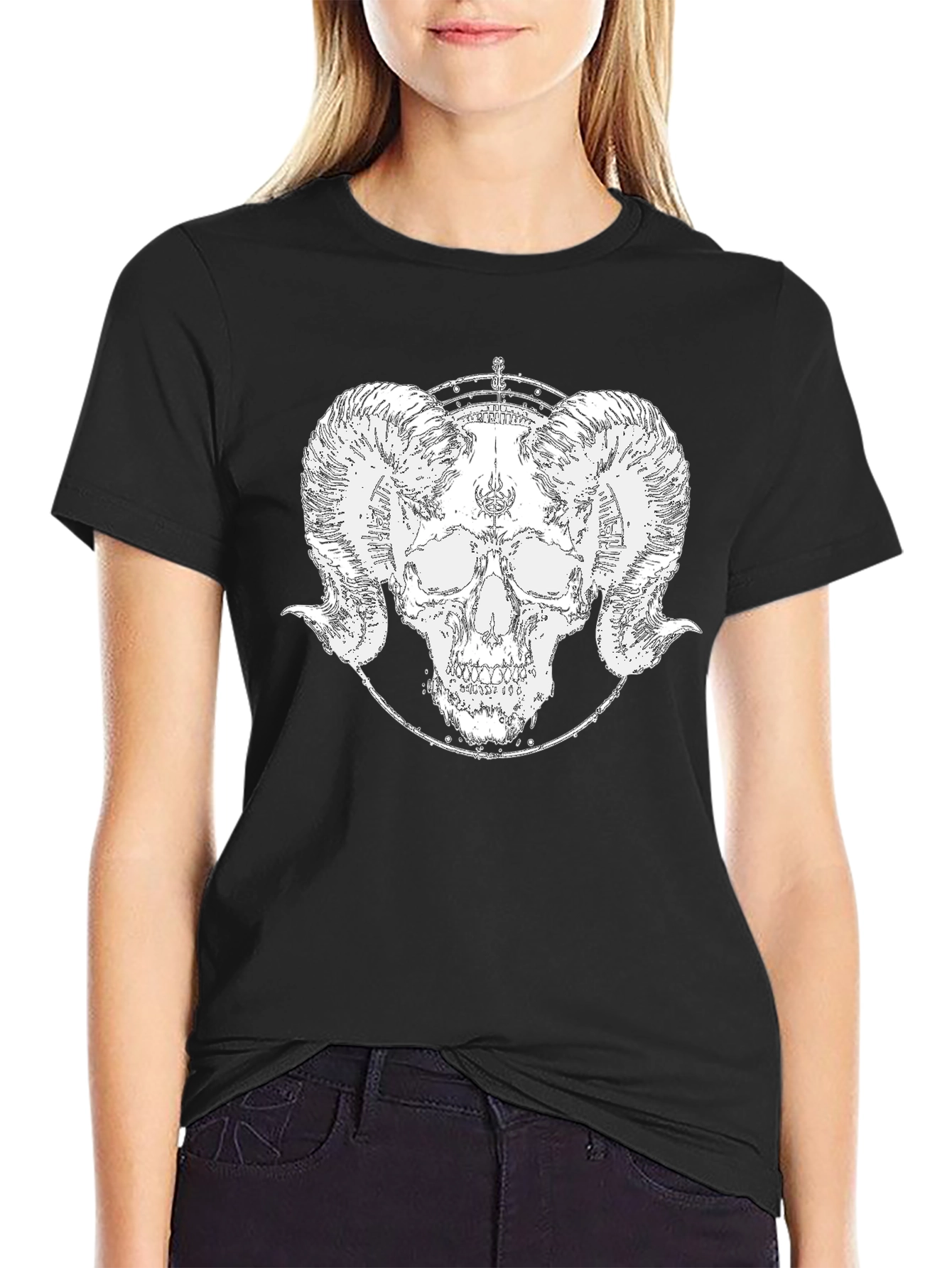 Ram Skull Graphic Tee - Black Cotton T-Shirt