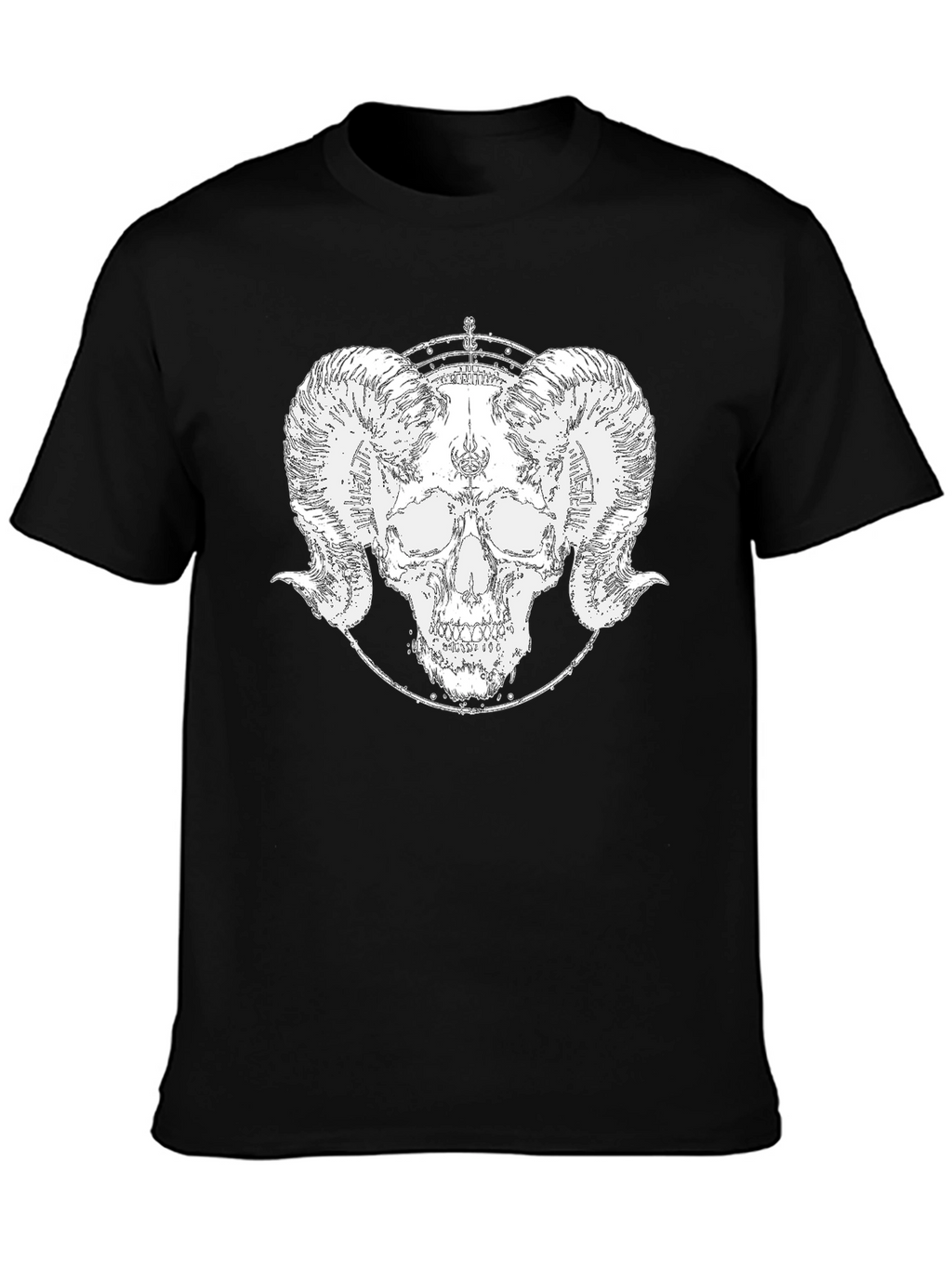 Ram Skull Graphic Tee - Black Cotton T-Shirt