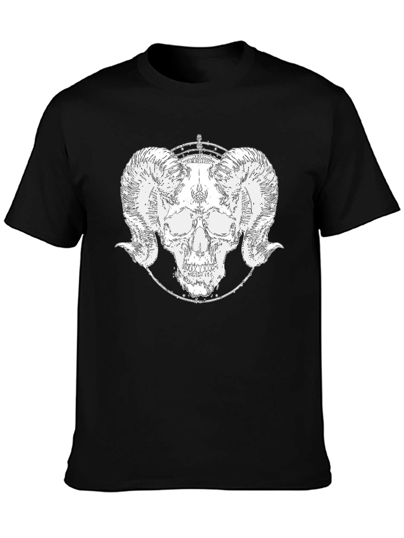 Ram Skull Graphic Tee - Black Cotton T-Shirt