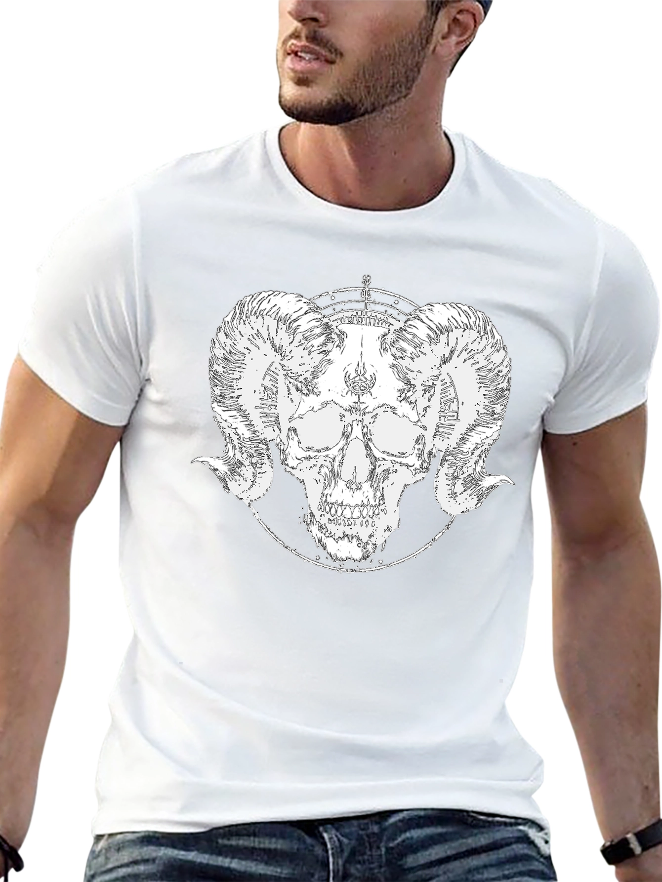 Ram Skull Graphic Tee - Black Cotton T-Shirt