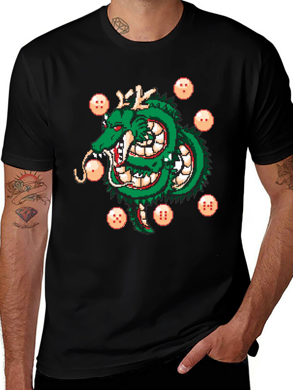 Shenron Dragon Ball Z Pixel Art Black T-Shirt