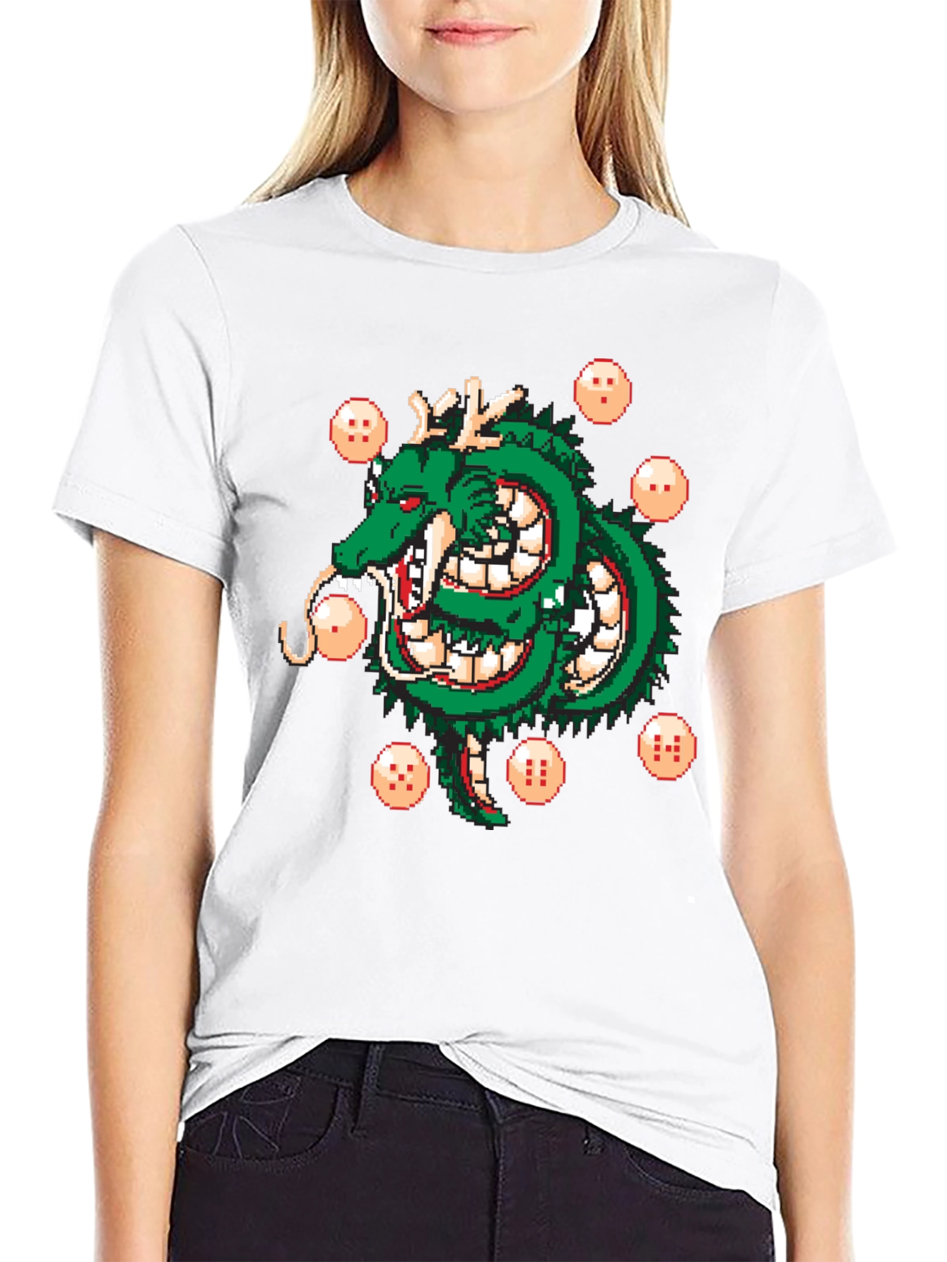 Shenron Dragon Ball Z Pixel Art Black T-Shirt