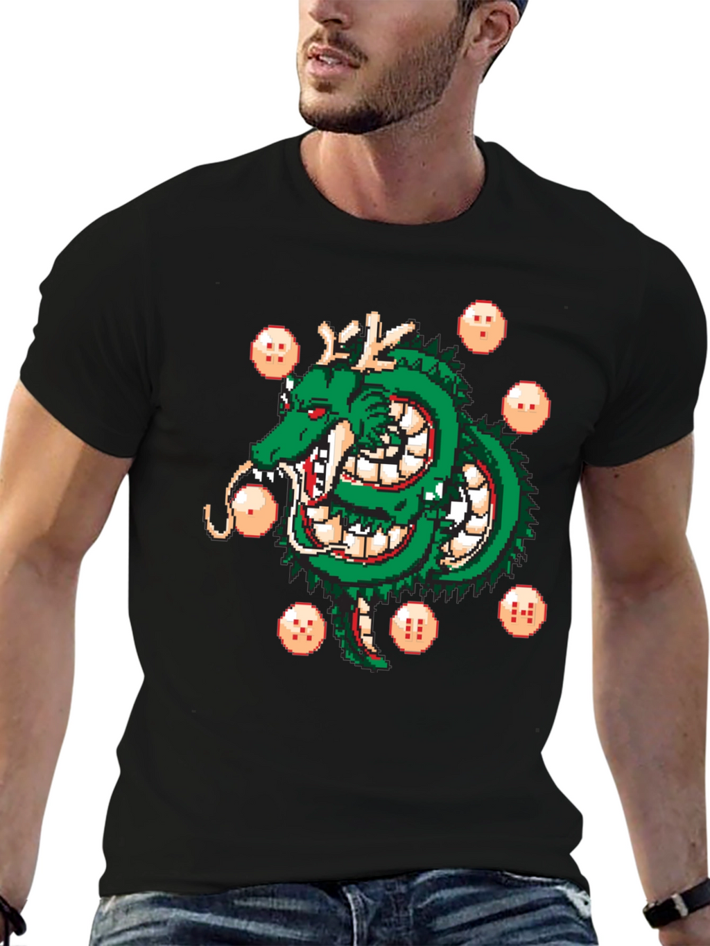 Shenron Dragon Ball Z Pixel Art Black T-Shirt