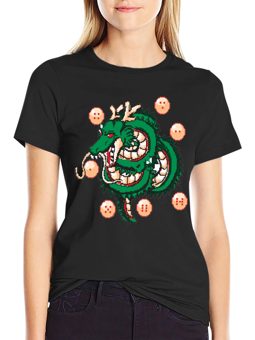 Shenron Dragon Ball Z Pixel Art Black T-Shirt
