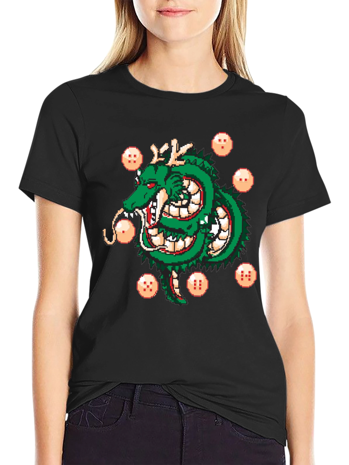 Shenron Dragon Ball Z Pixel Art Black T-Shirt