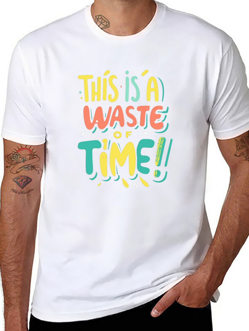 Funny Waste of Time Graphic Print Black T-Shirt