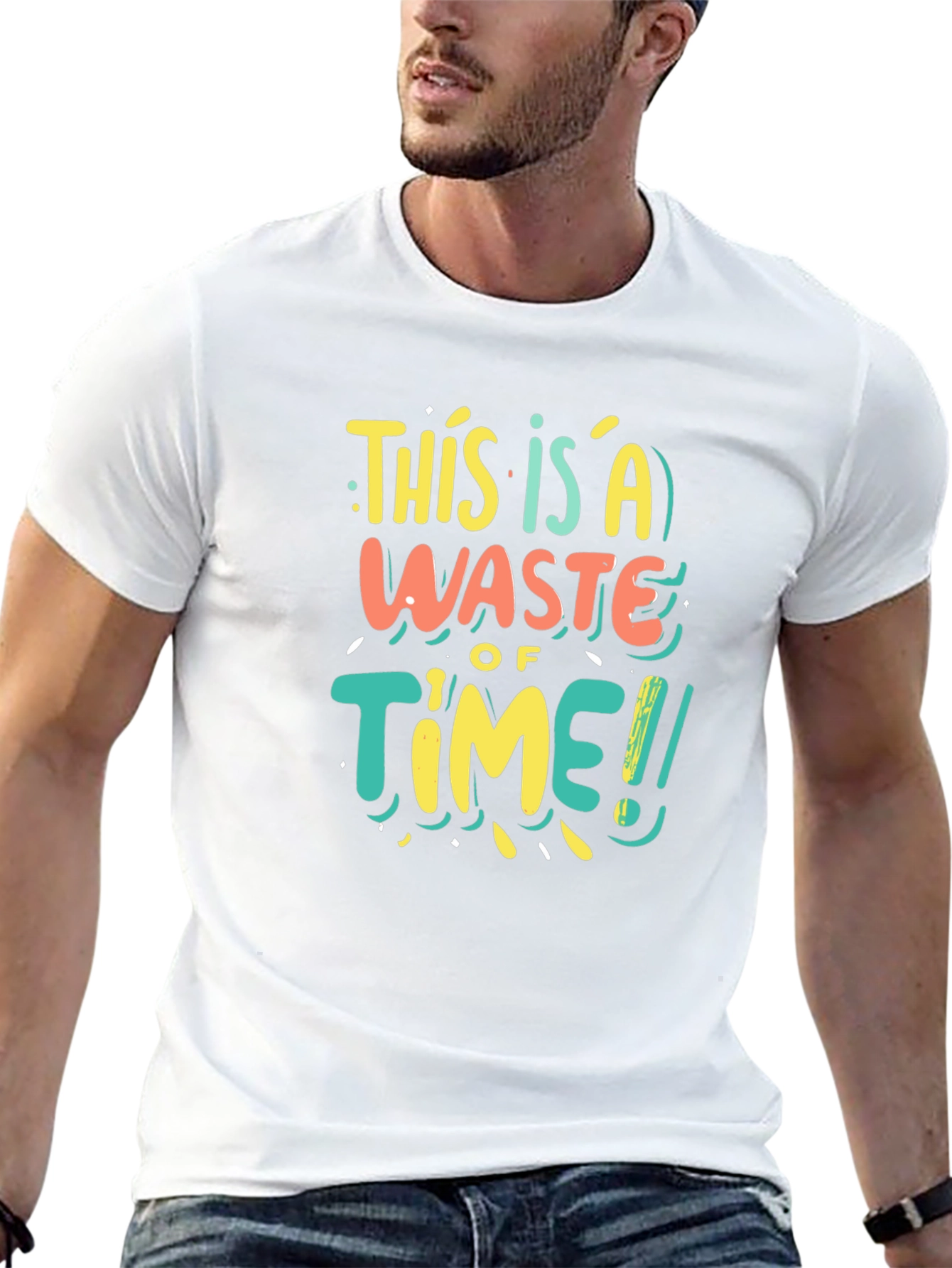 Funny Waste of Time Graphic Print Black T-Shirt
