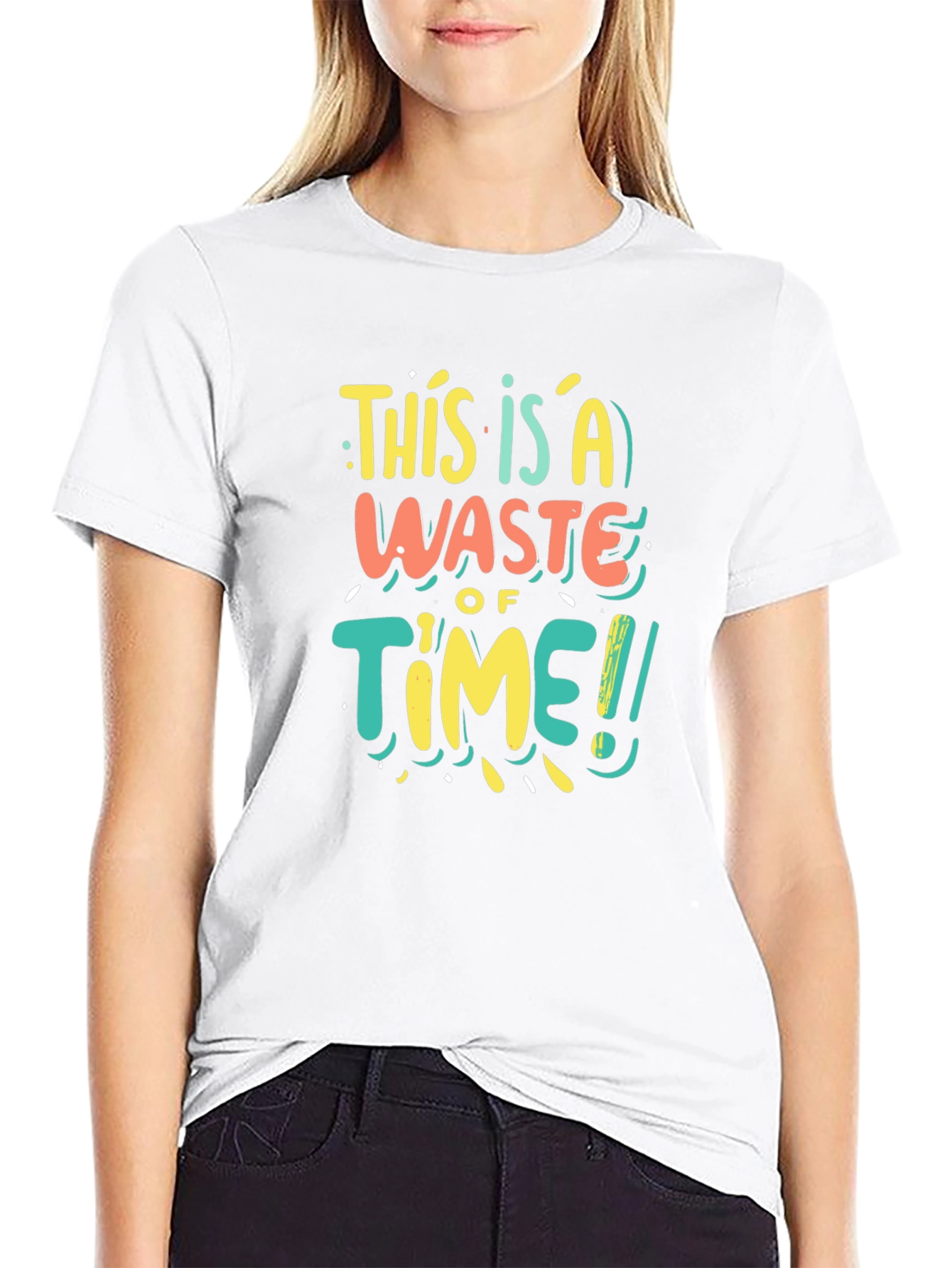 Funny Waste of Time Graphic Print Black T-Shirt