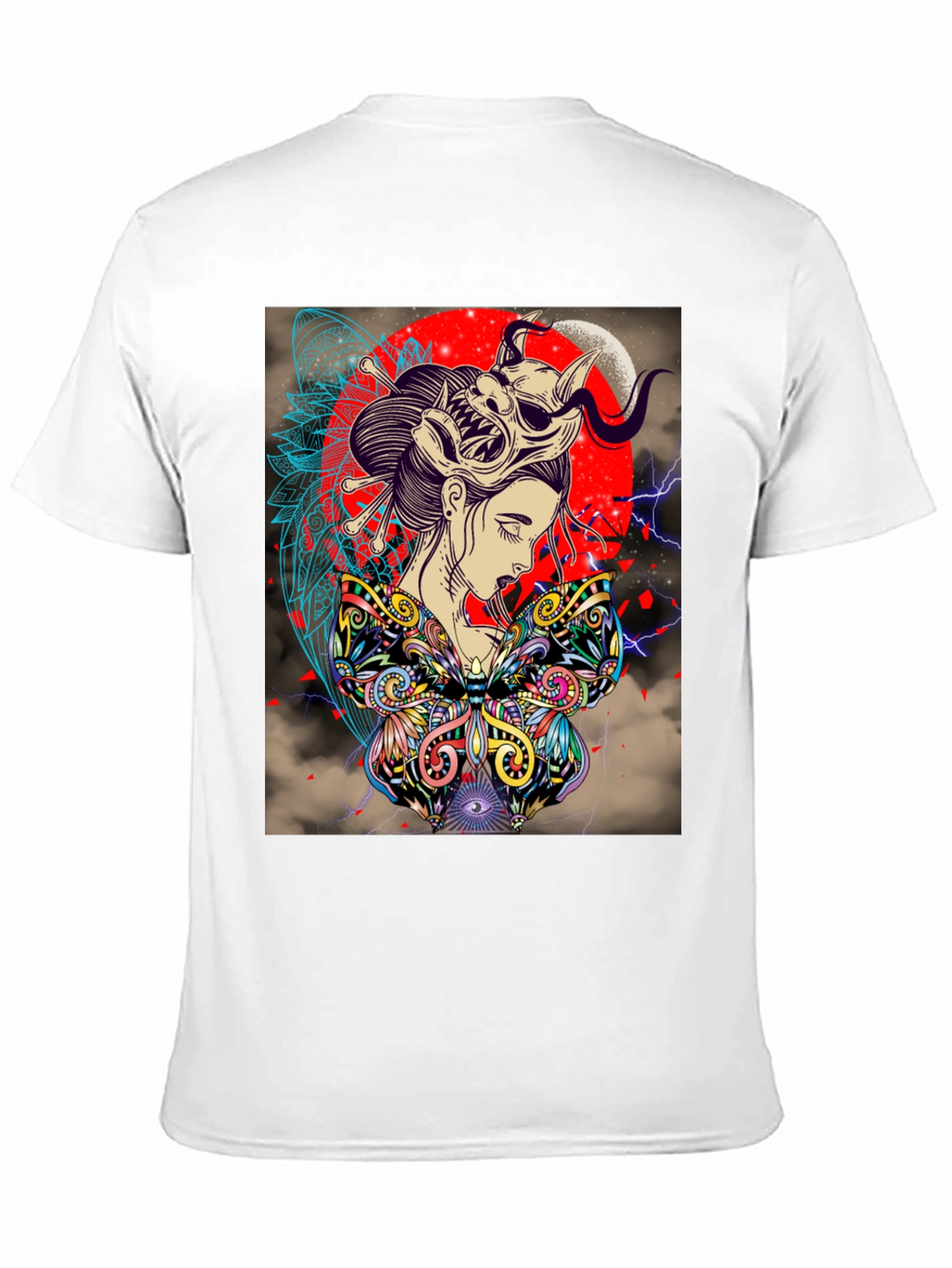 Geisha Mask Graphic Print Black T-Shirt
