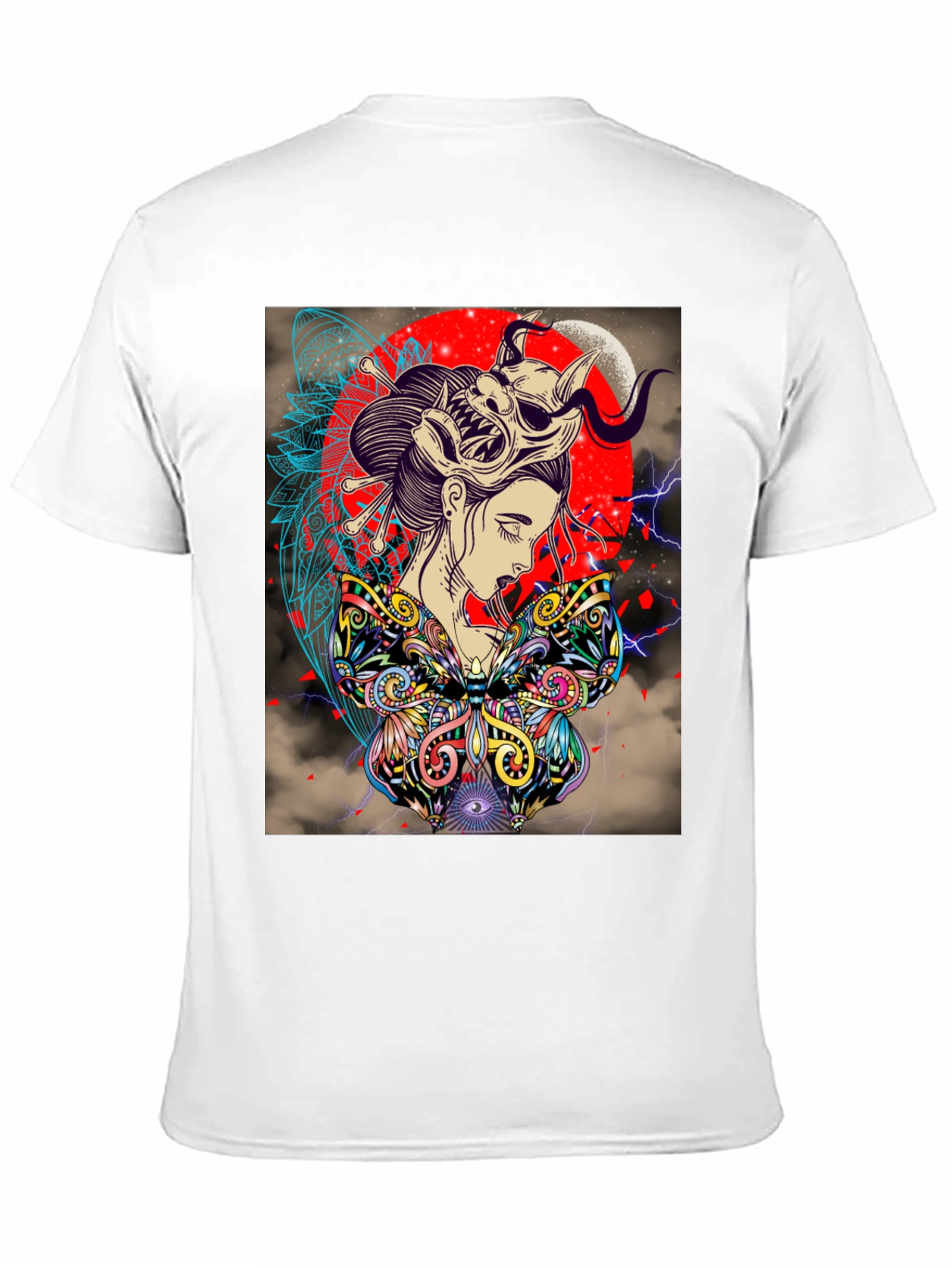 Geisha Mask Graphic Print Black T-Shirt