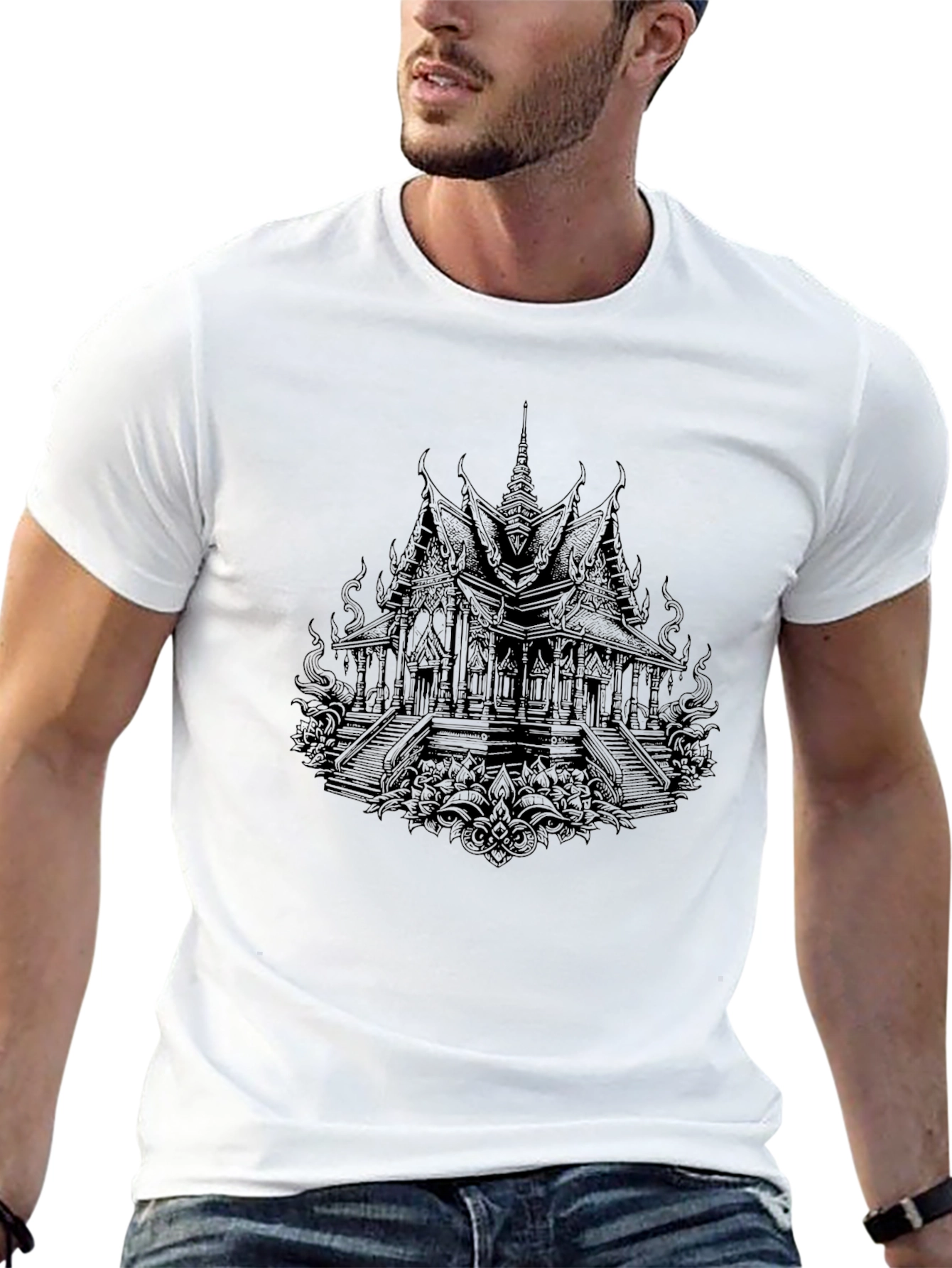 Black Temple Graphic Tee - Unique Architectural Design