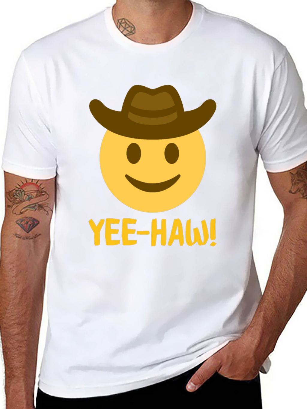 Yee-Haw Emoji Cowboy T-Shirt - Black