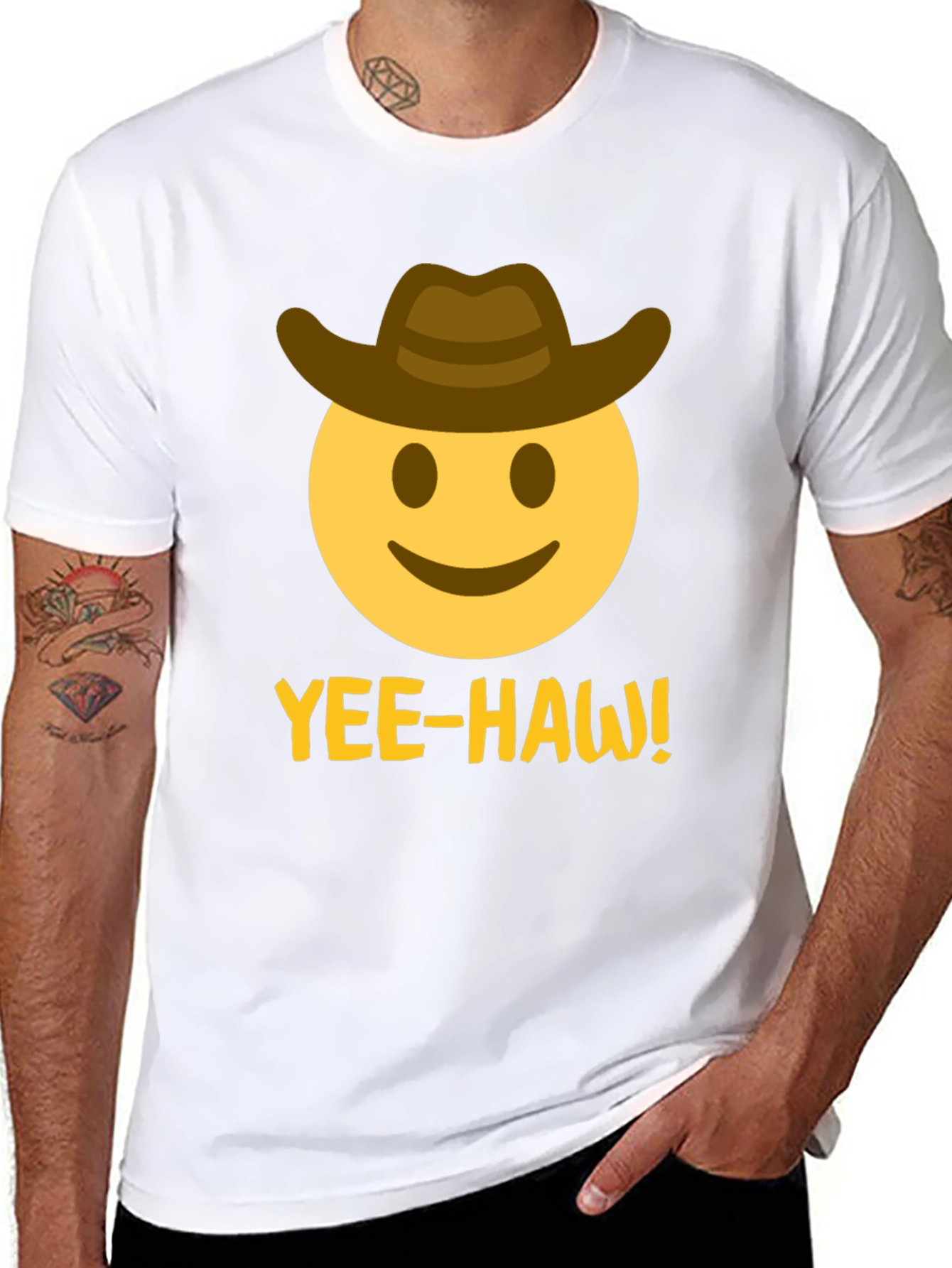 Yee-Haw Emoji Cowboy T-Shirt - Black