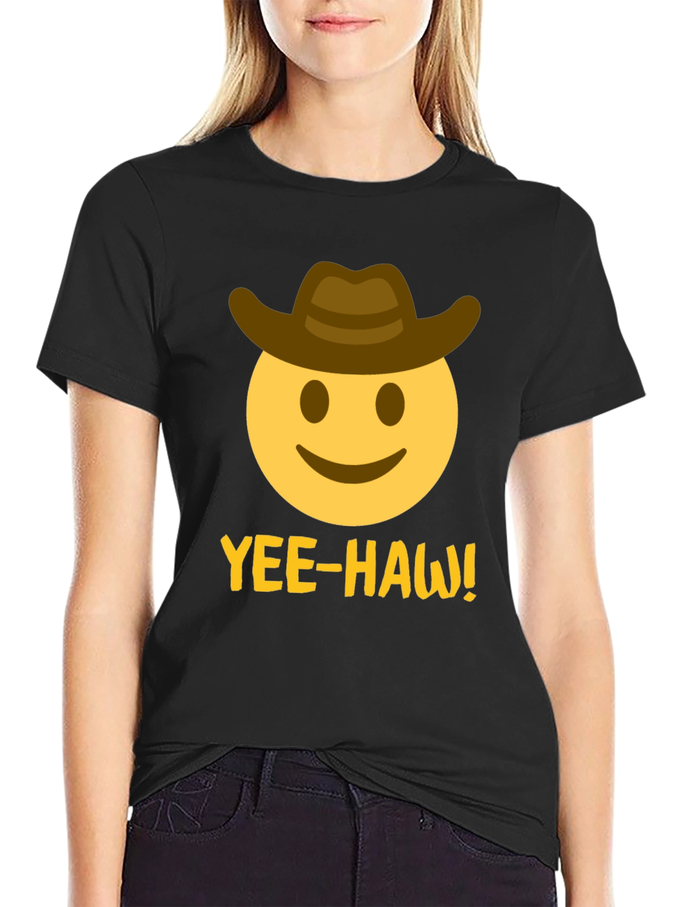 Yee-Haw Emoji Cowboy T-Shirt - Black
