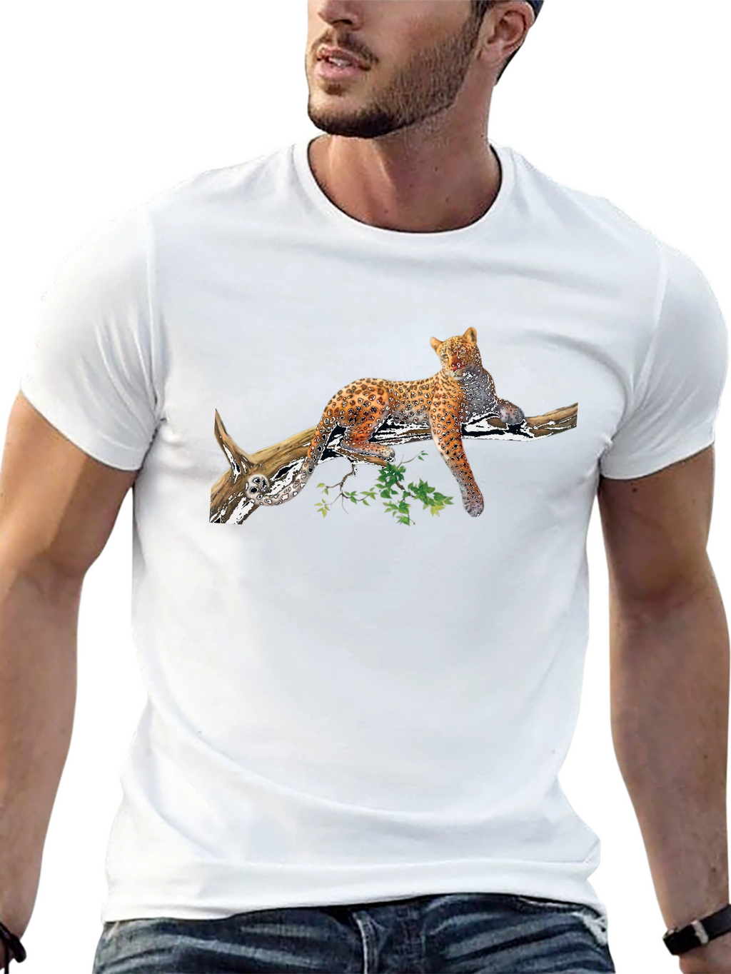 Leopard on Branch Graphic Black Tee
