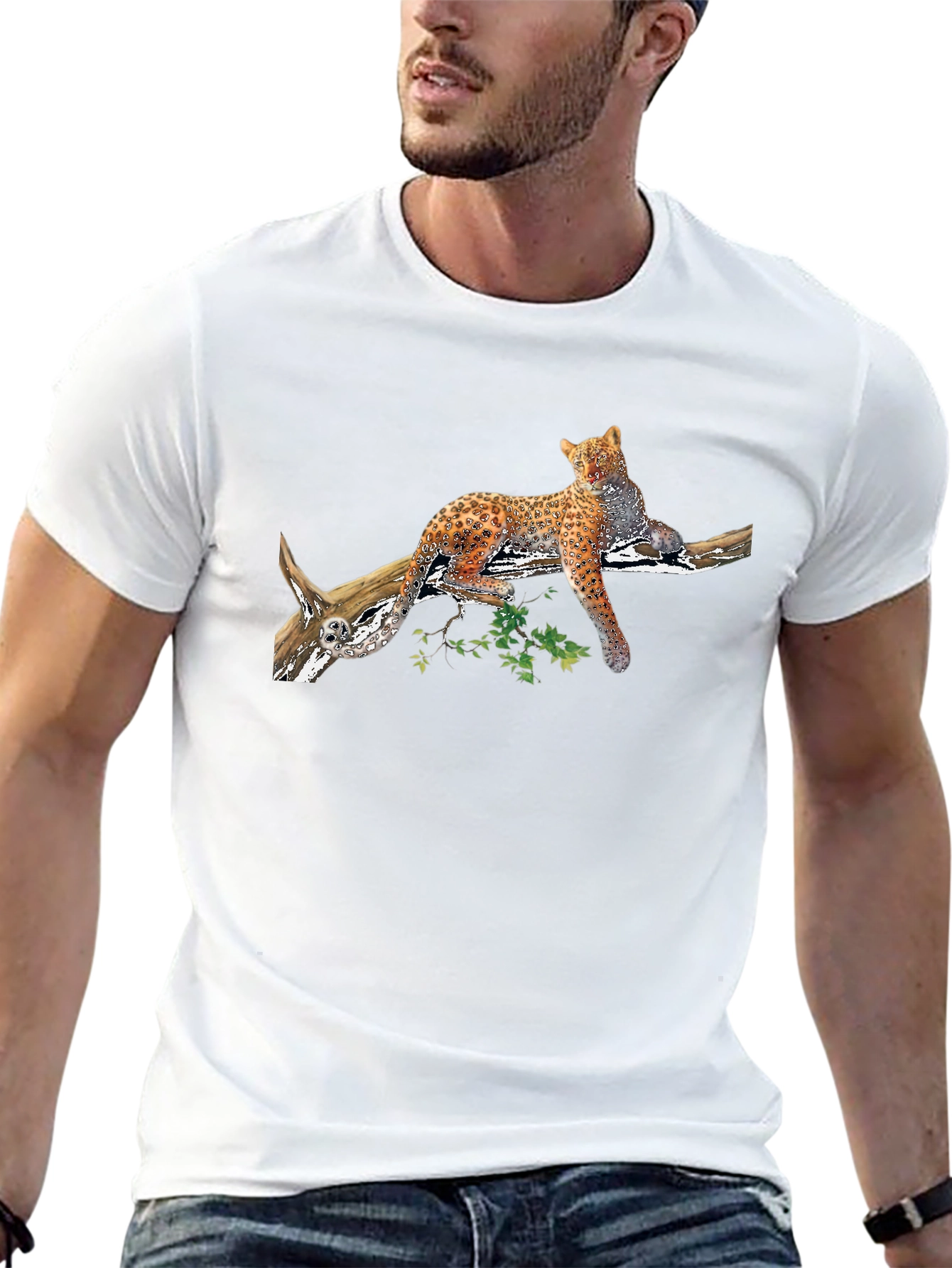 Leopard on Branch Graphic Black Tee