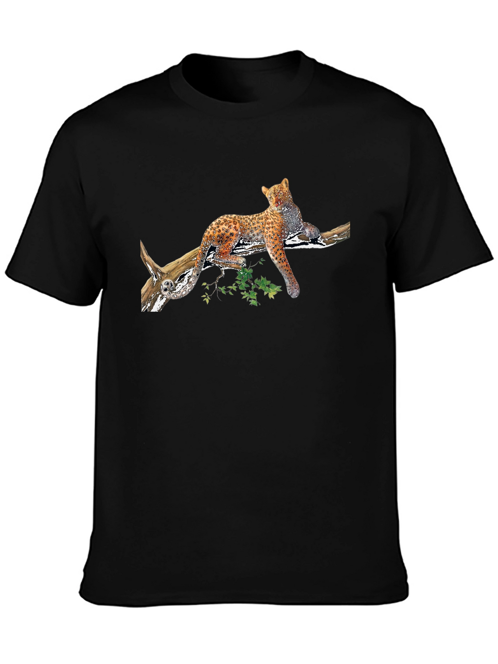 Leopard on Branch Graphic Black Tee