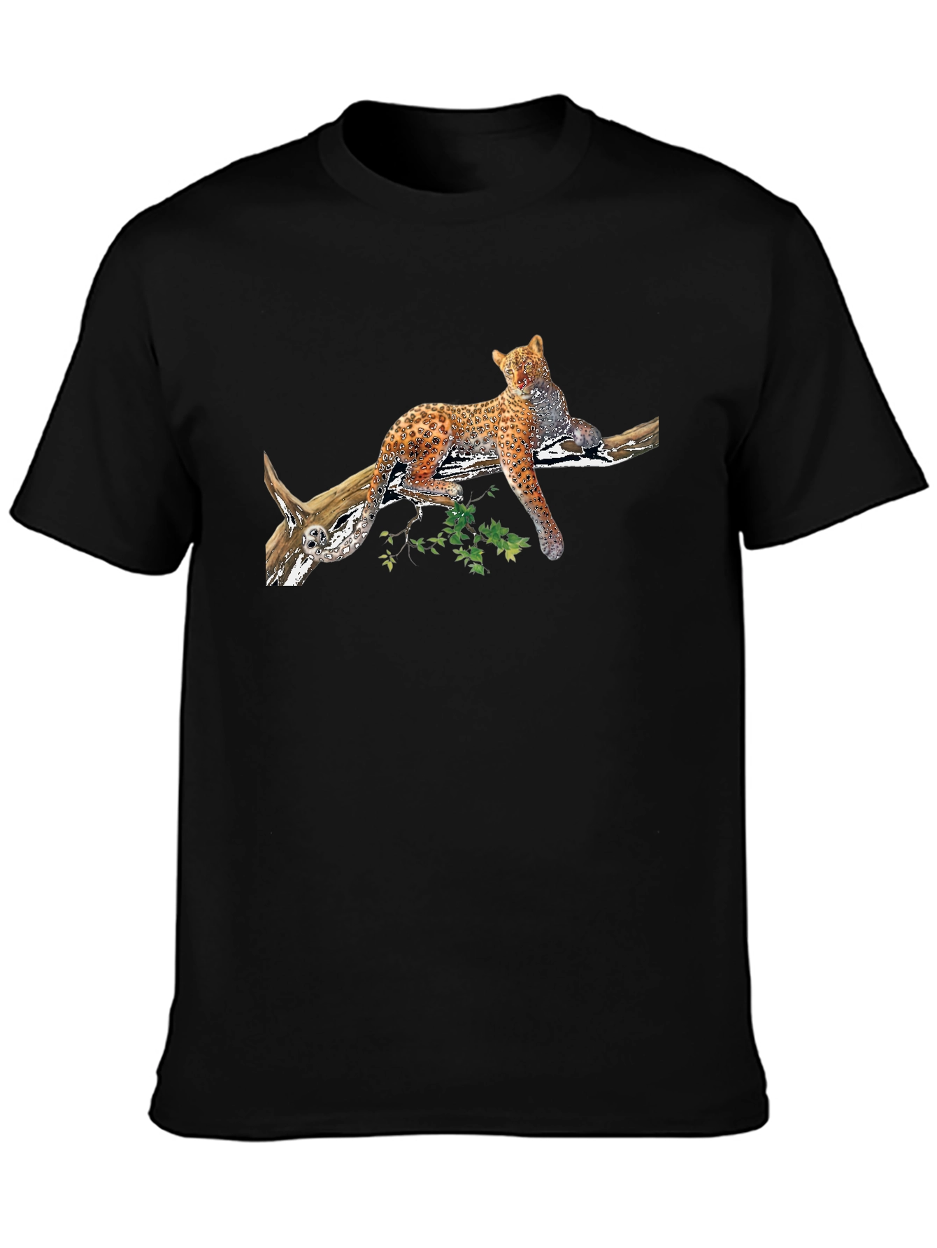 Leopard on Branch Graphic Black Tee