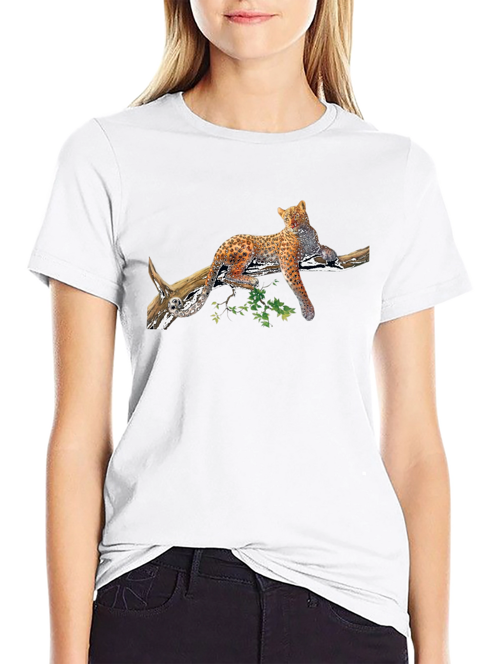 Leopard on Branch Graphic Black Tee