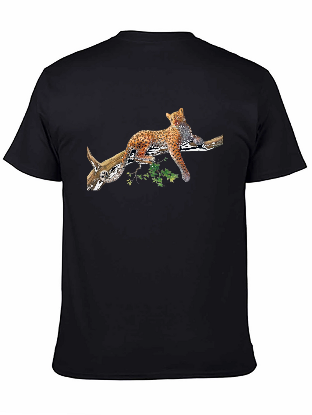 Leopard on Branch Graphic Black Tee