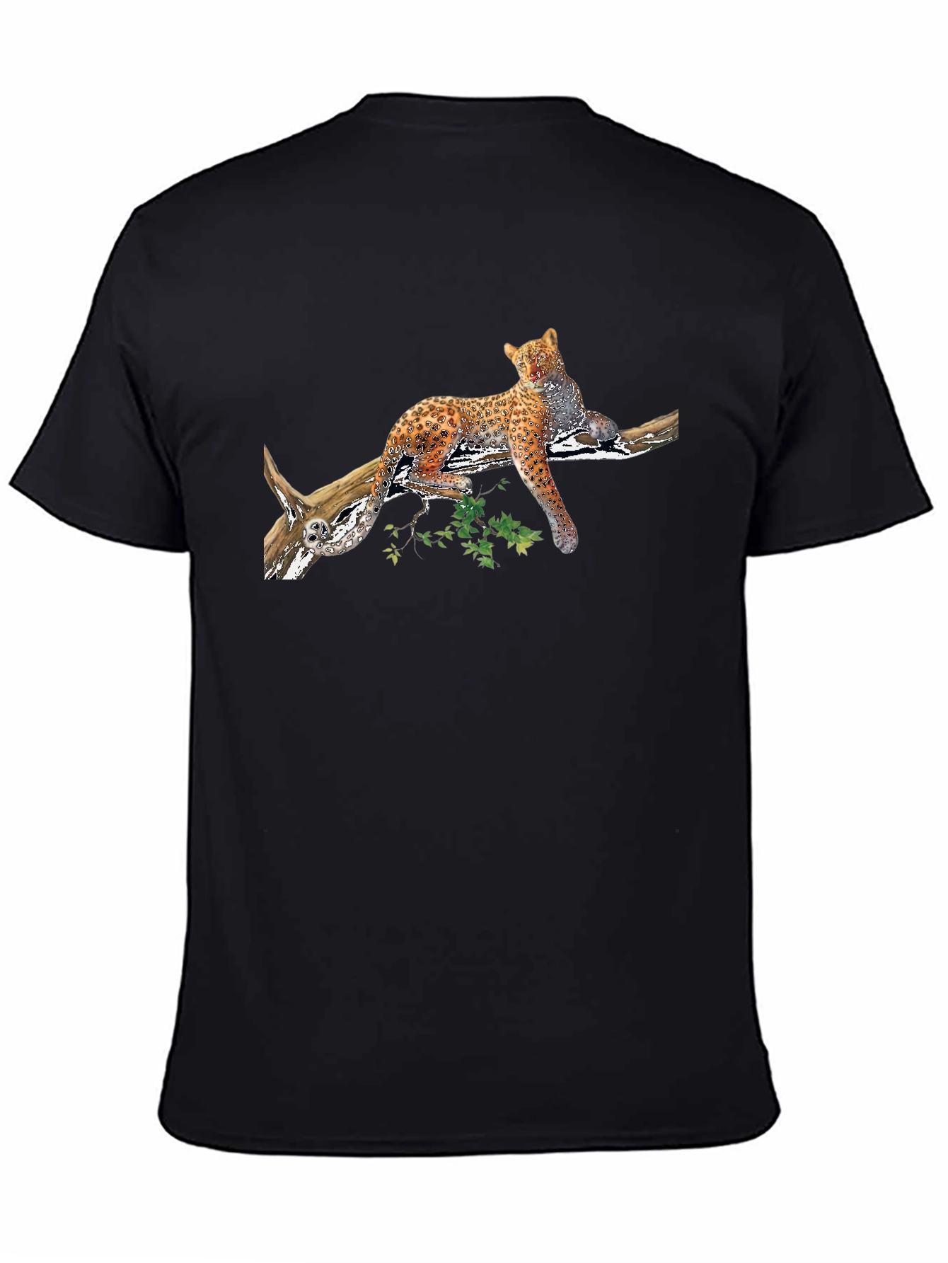 Leopard on Branch Graphic Black Tee