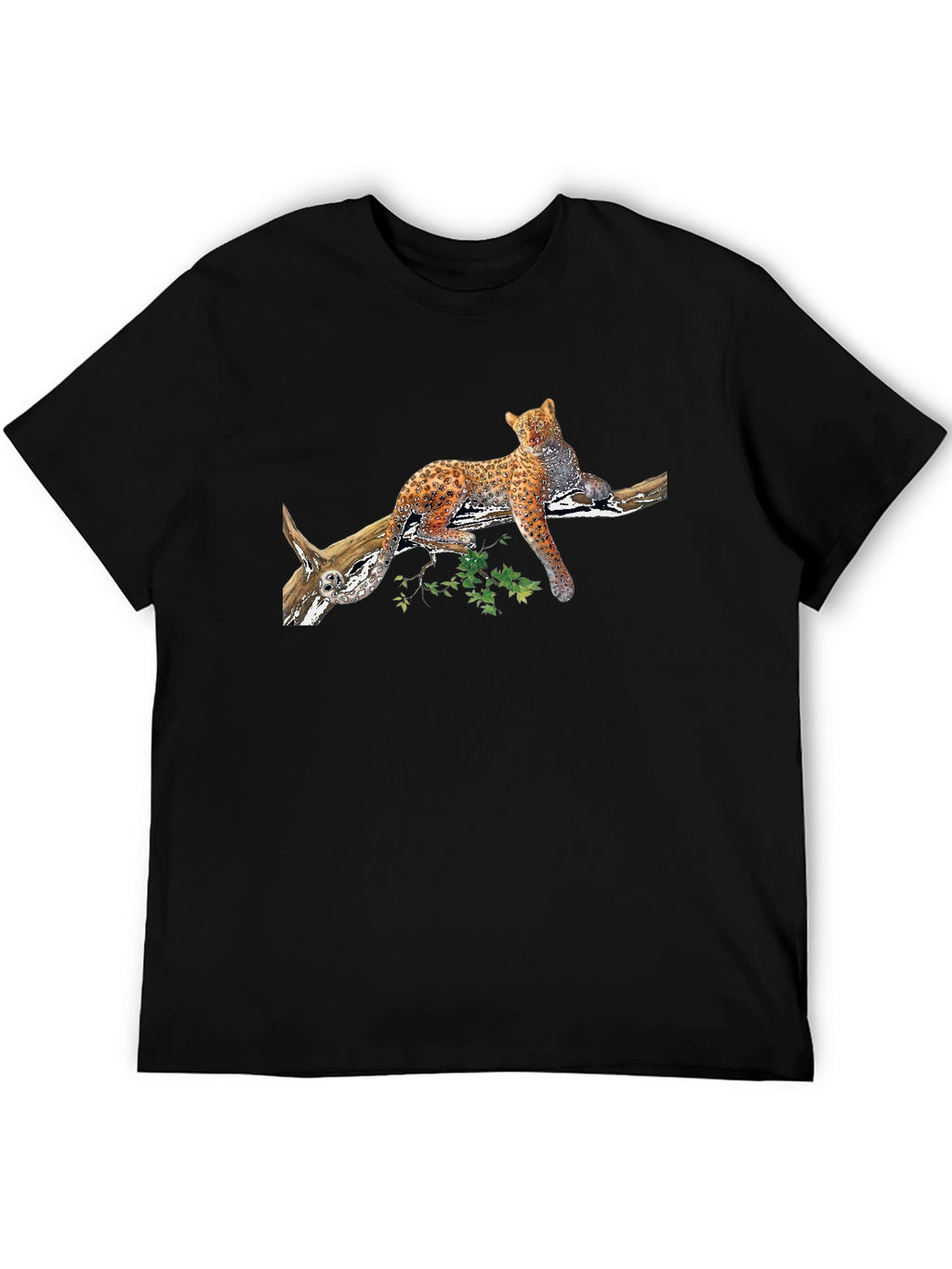 Leopard on Branch Graphic Black Tee