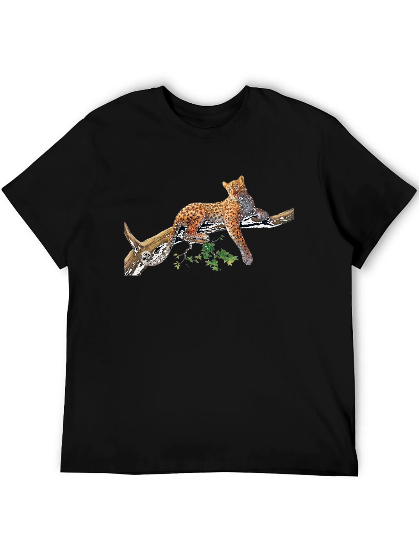 Leopard on Branch Graphic Black Tee