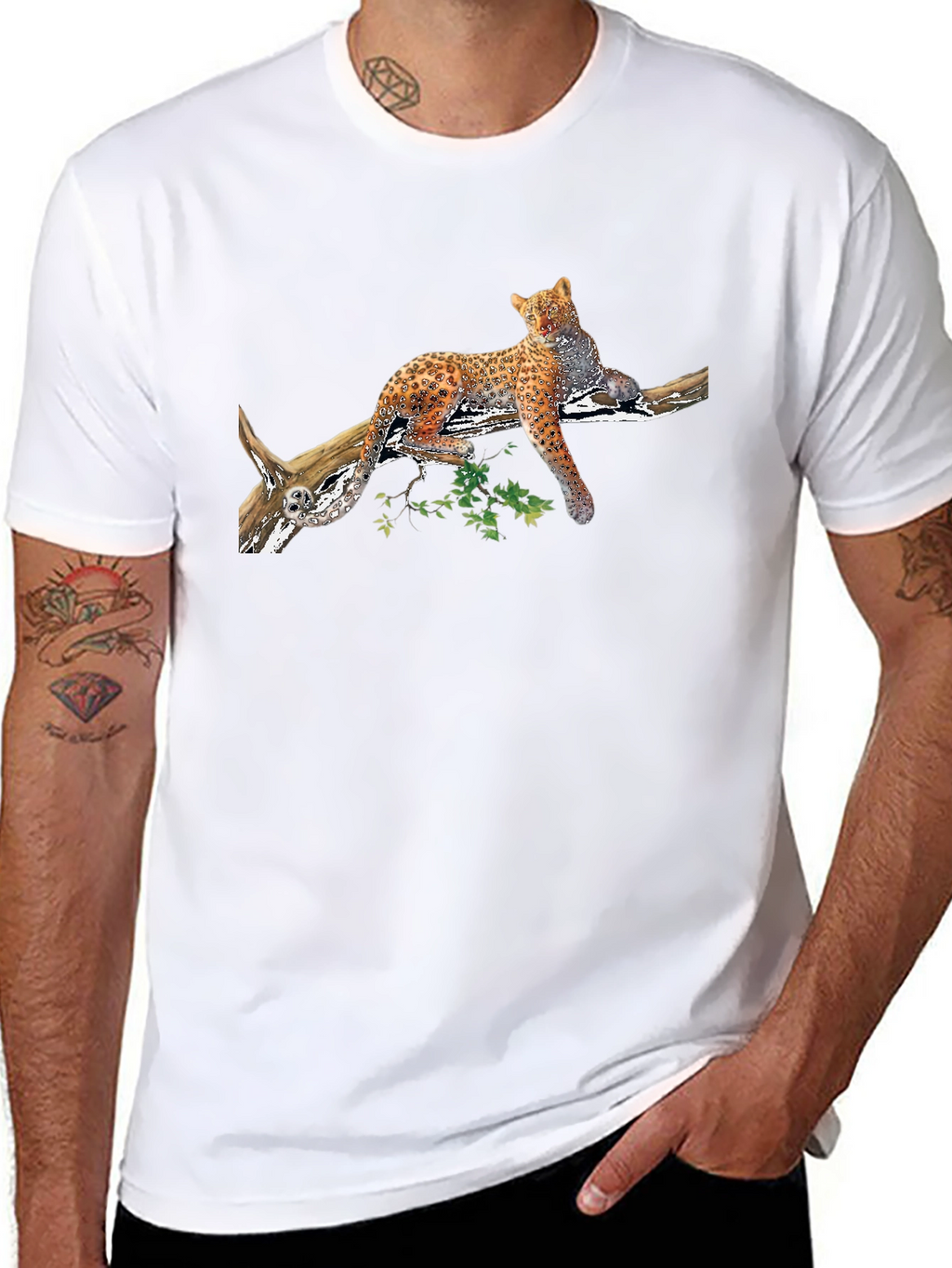 Leopard on Branch Graphic Black Tee