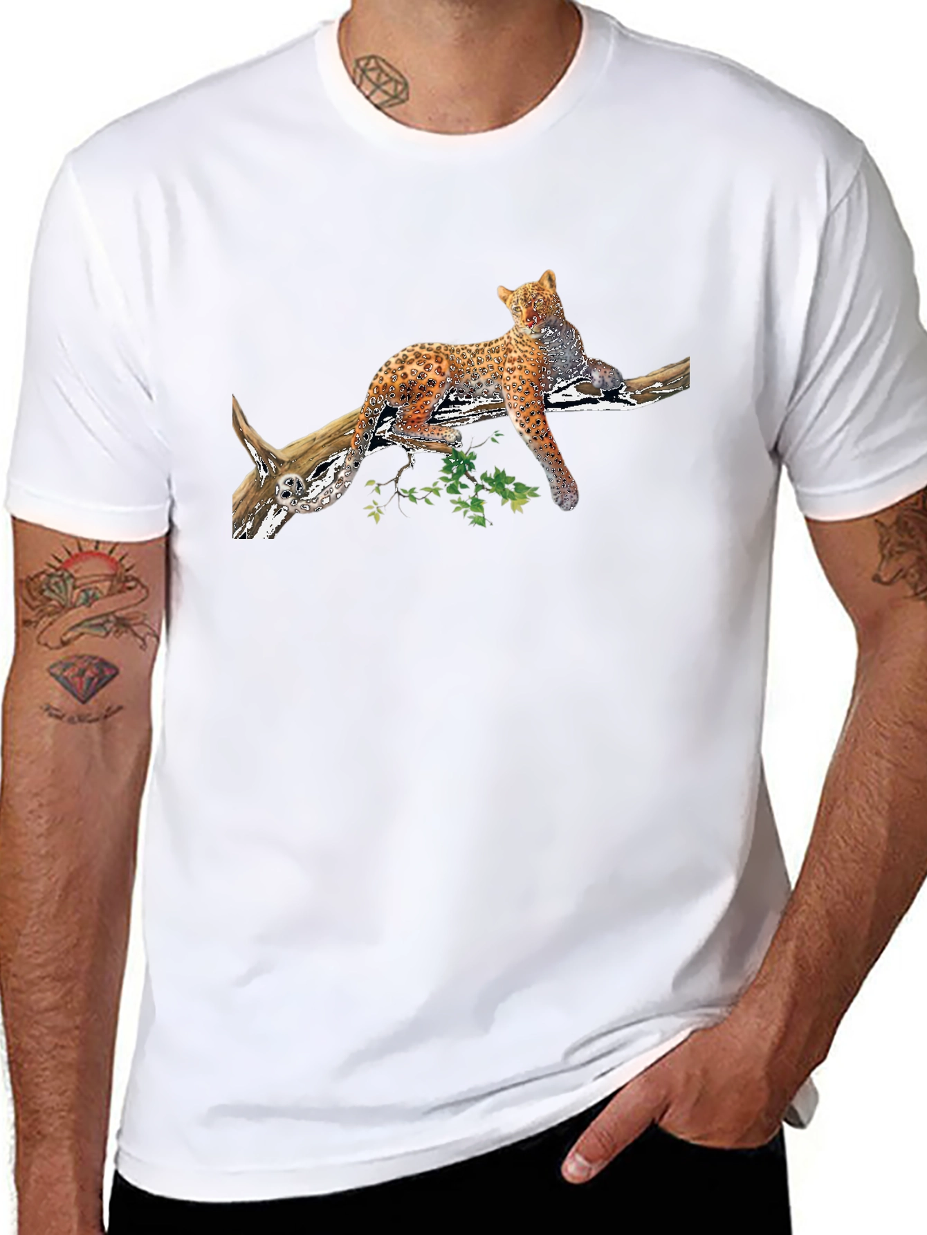 Leopard on Branch Graphic Black Tee