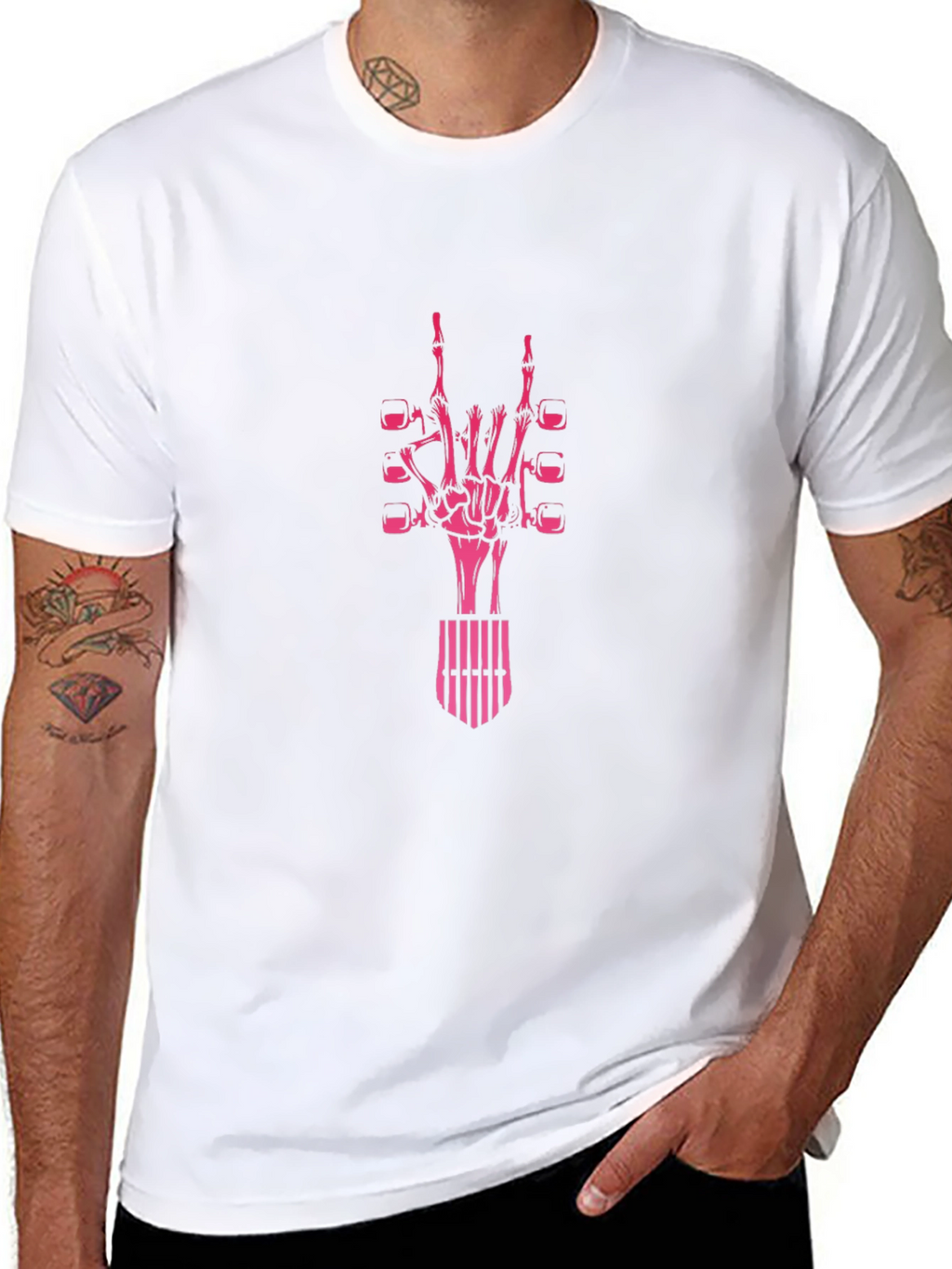 Rock On Skeleton Hand Graphic T-Shirt - Black