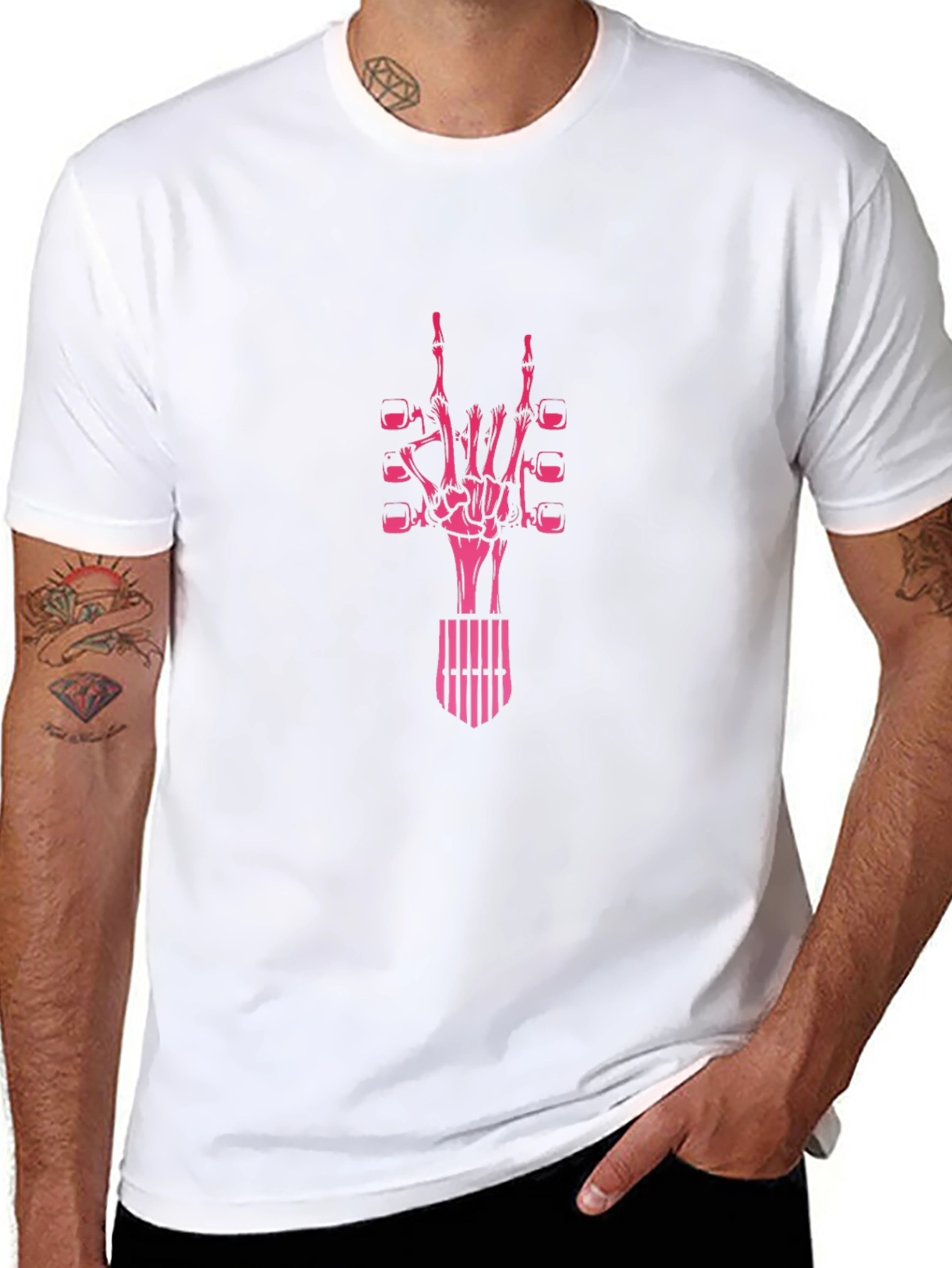 Rock On Skeleton Hand Graphic T-Shirt - Black