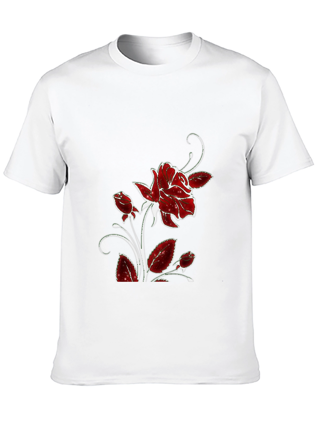 Black Tee with Floral Rose Design