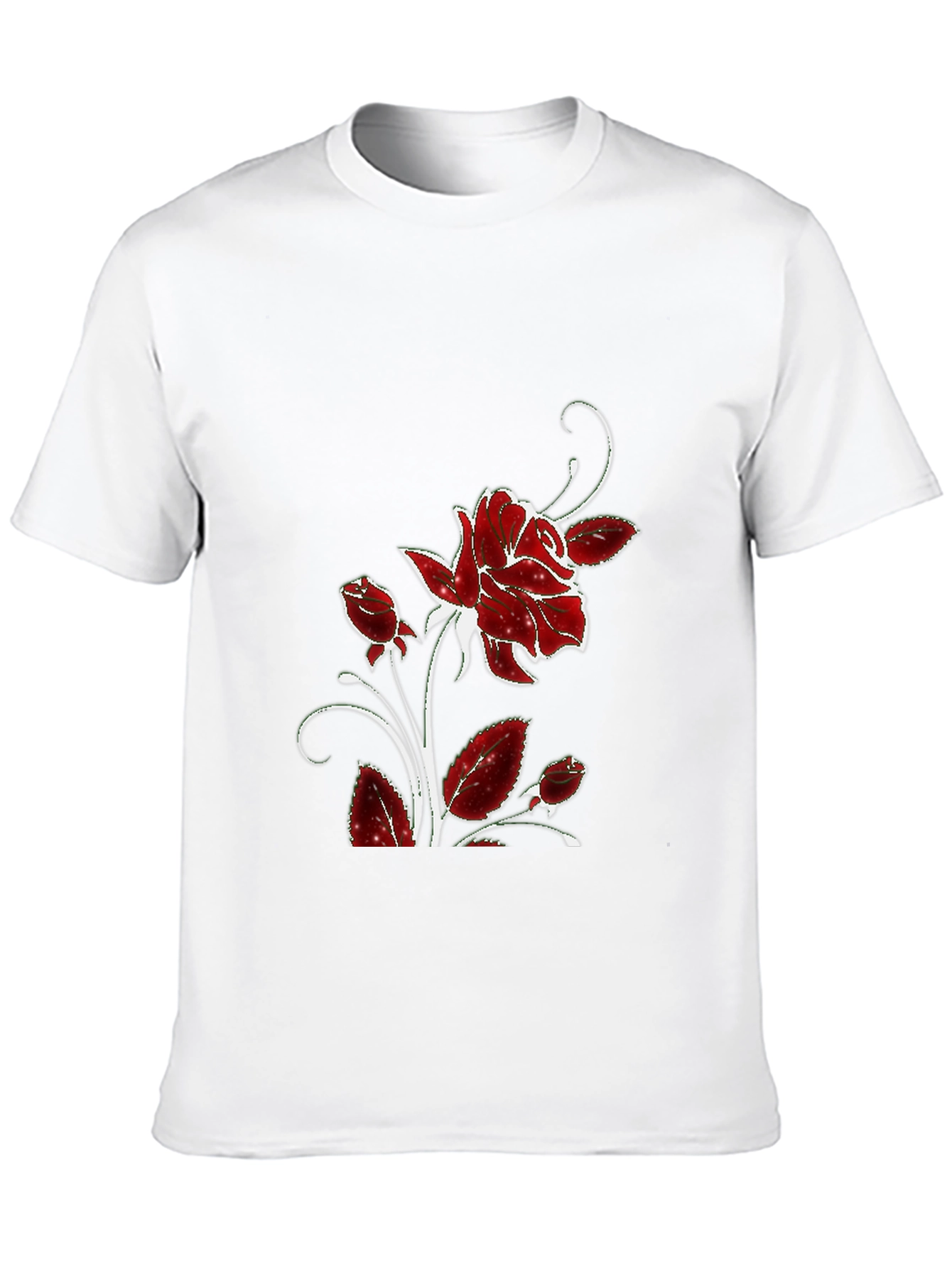 Black Tee with Floral Rose Design
