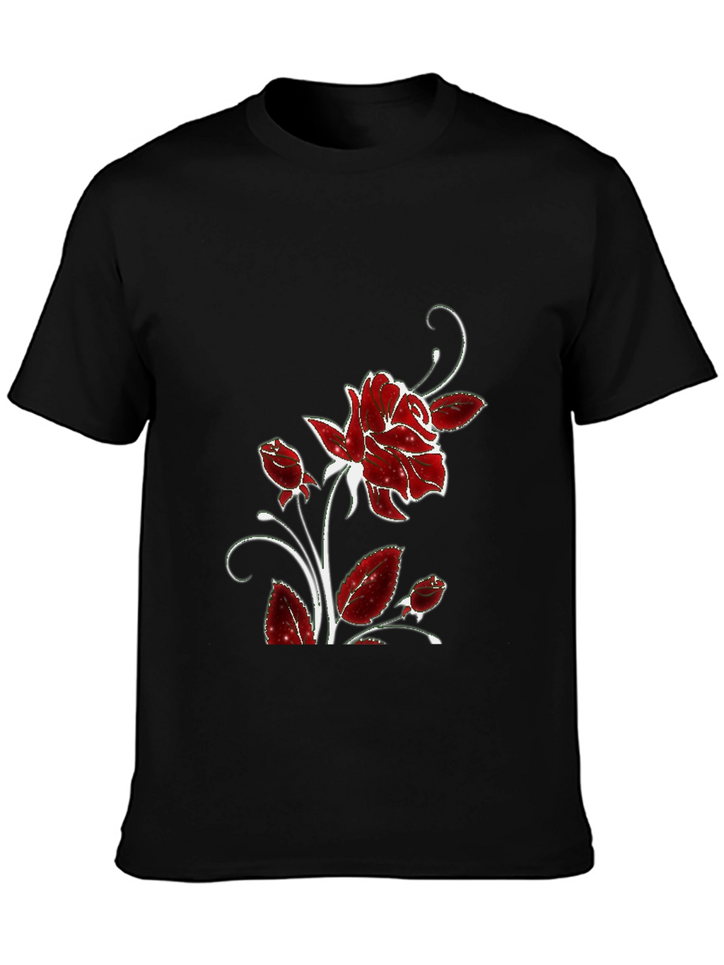 Black Tee with Floral Rose Design