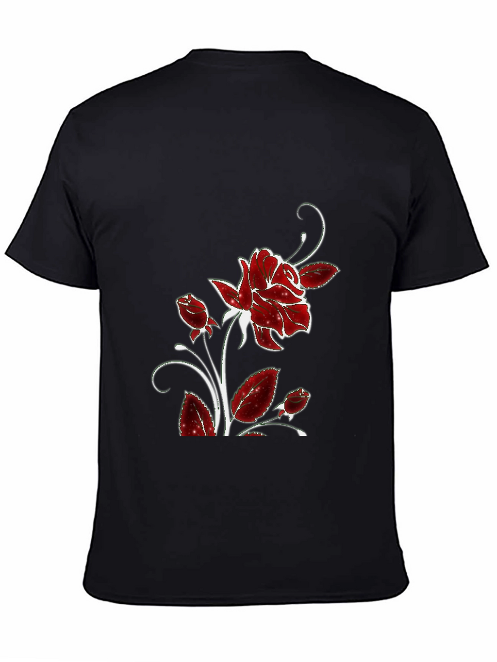 Black Tee with Floral Rose Design