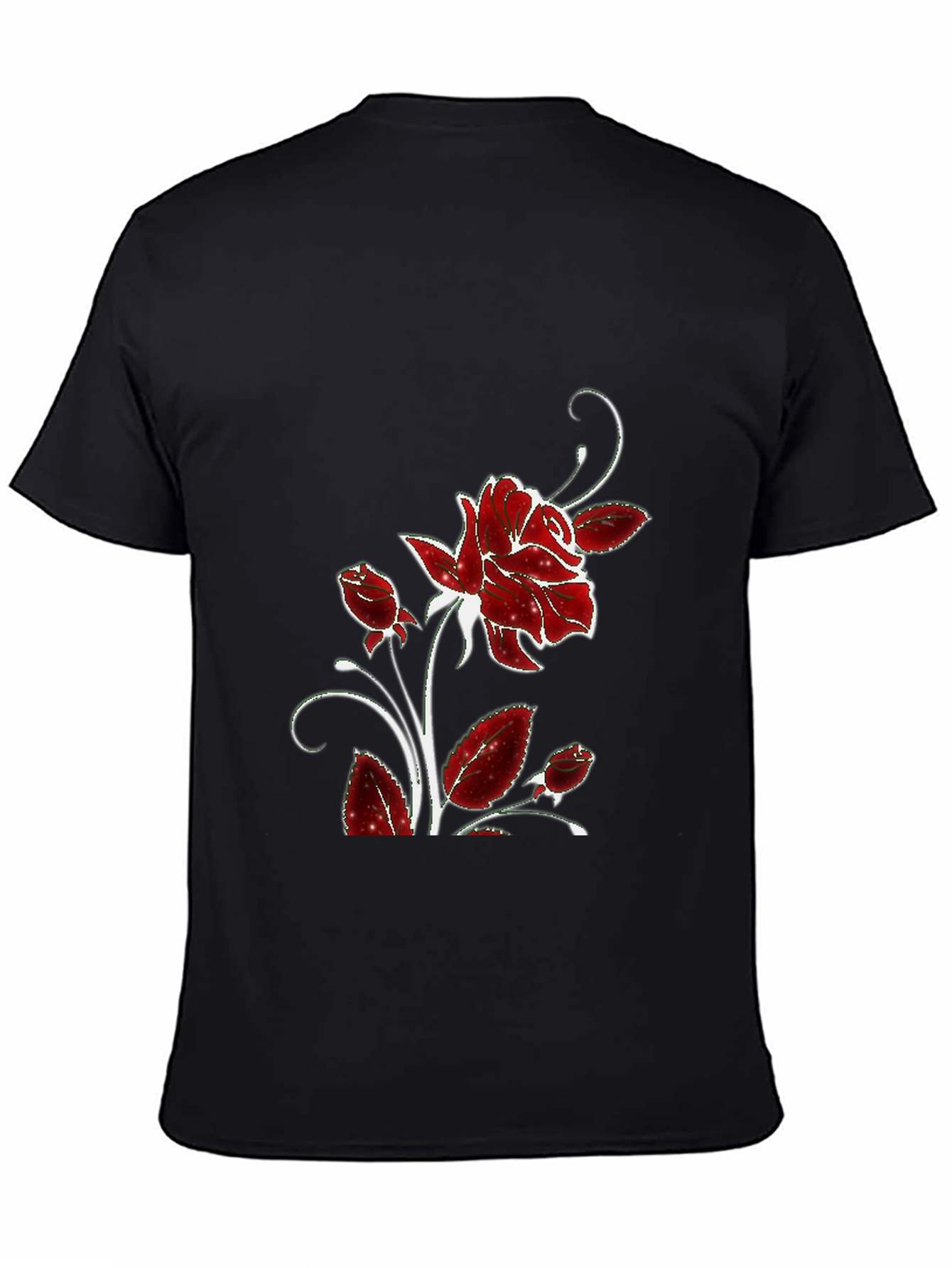 Black Tee with Floral Rose Design