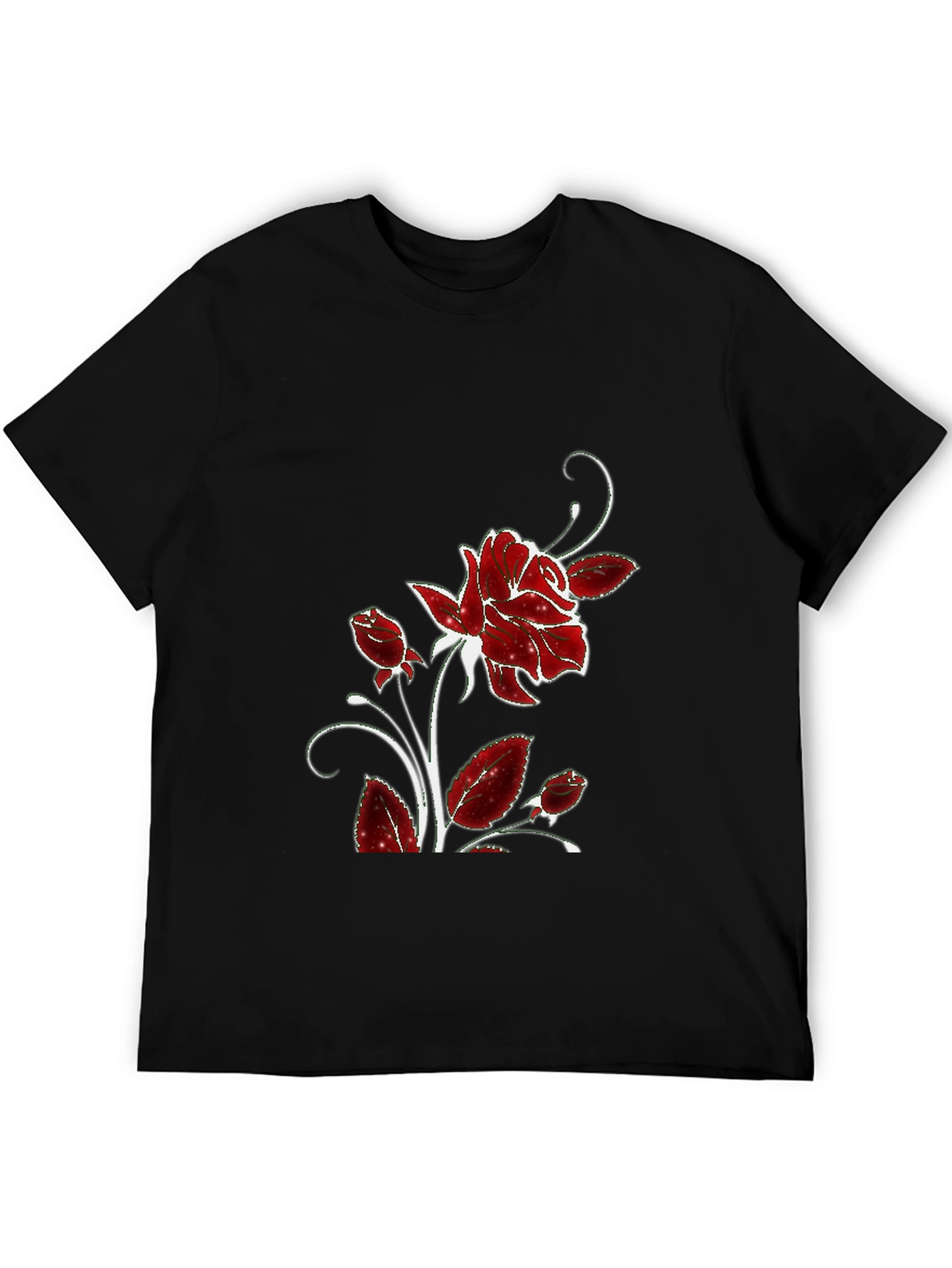 Black Tee with Floral Rose Design