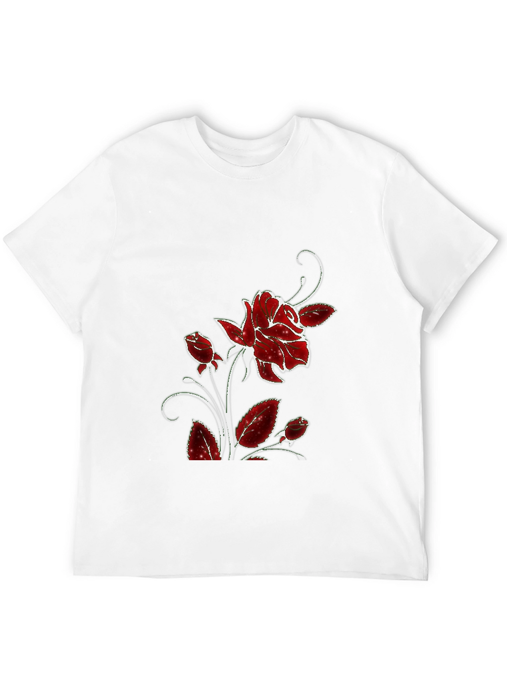 Black Tee with Floral Rose Design