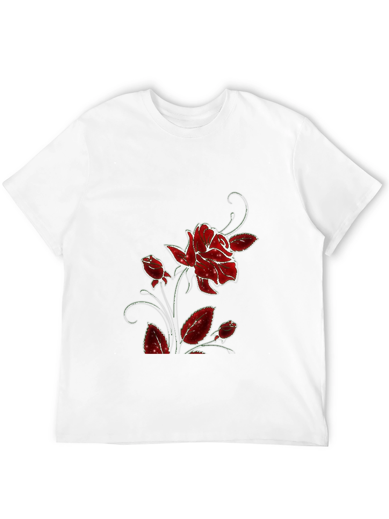 Black Tee with Floral Rose Design