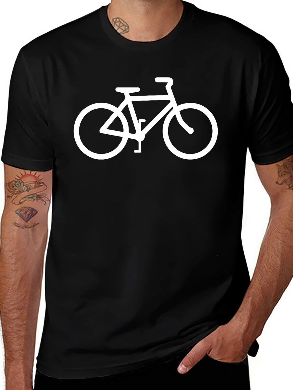 Mens Black T-Shirt with Bicycle Graphic